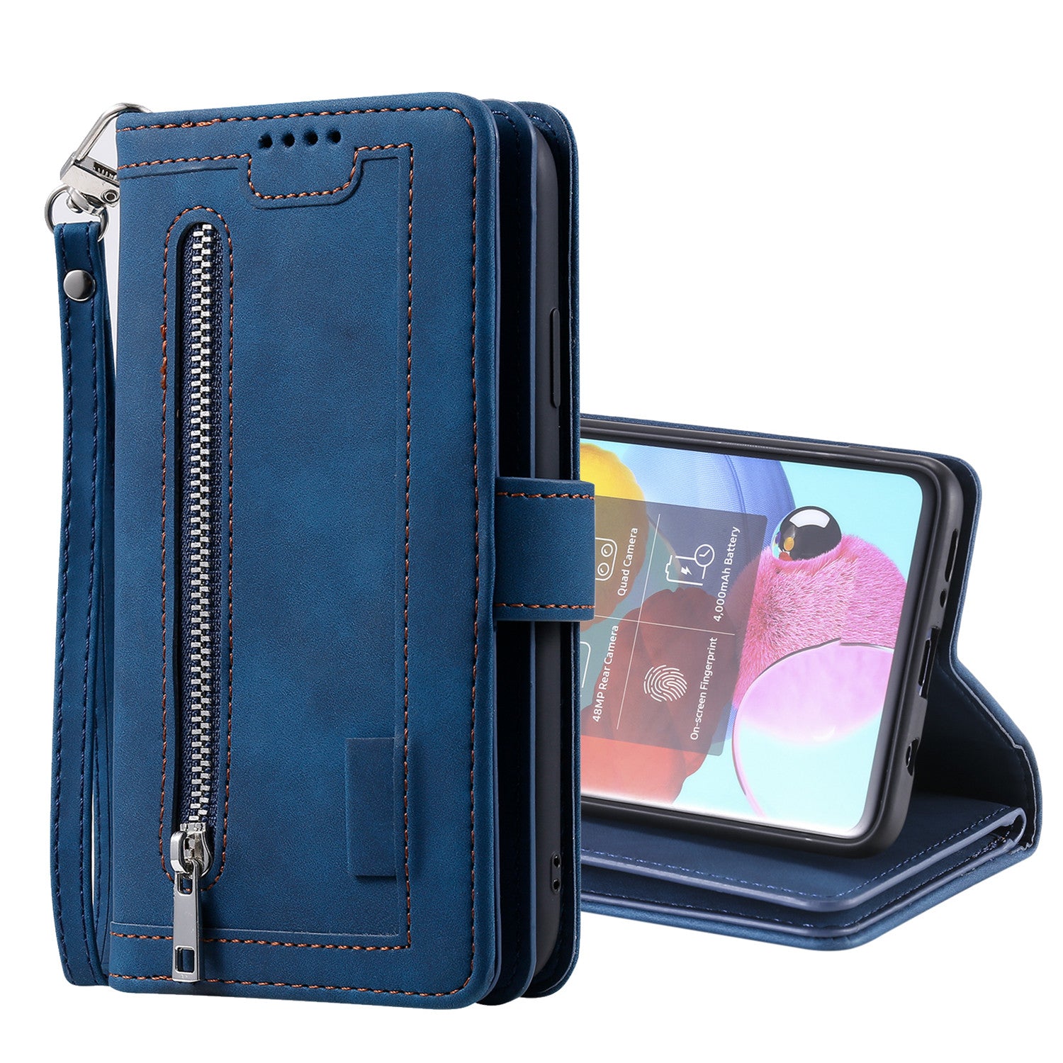 Zipper Pocket 9 Card Slots Leather Wallet Case for Samsung Galaxy S20 FE/S20 FE 5G/S20 Lite/S20 FE 2022 - Blue