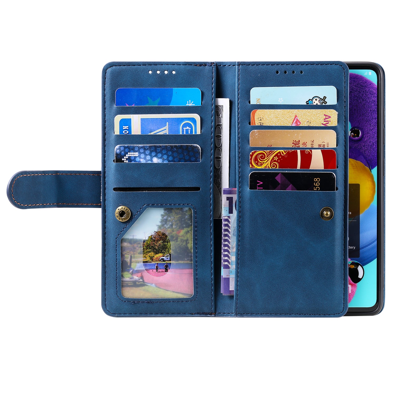 Zipper Pocket 9 Card Slots Leather Wallet Case for Samsung Galaxy S20 FE/S20 FE 5G/S20 Lite/S20 FE 2022 - Blue