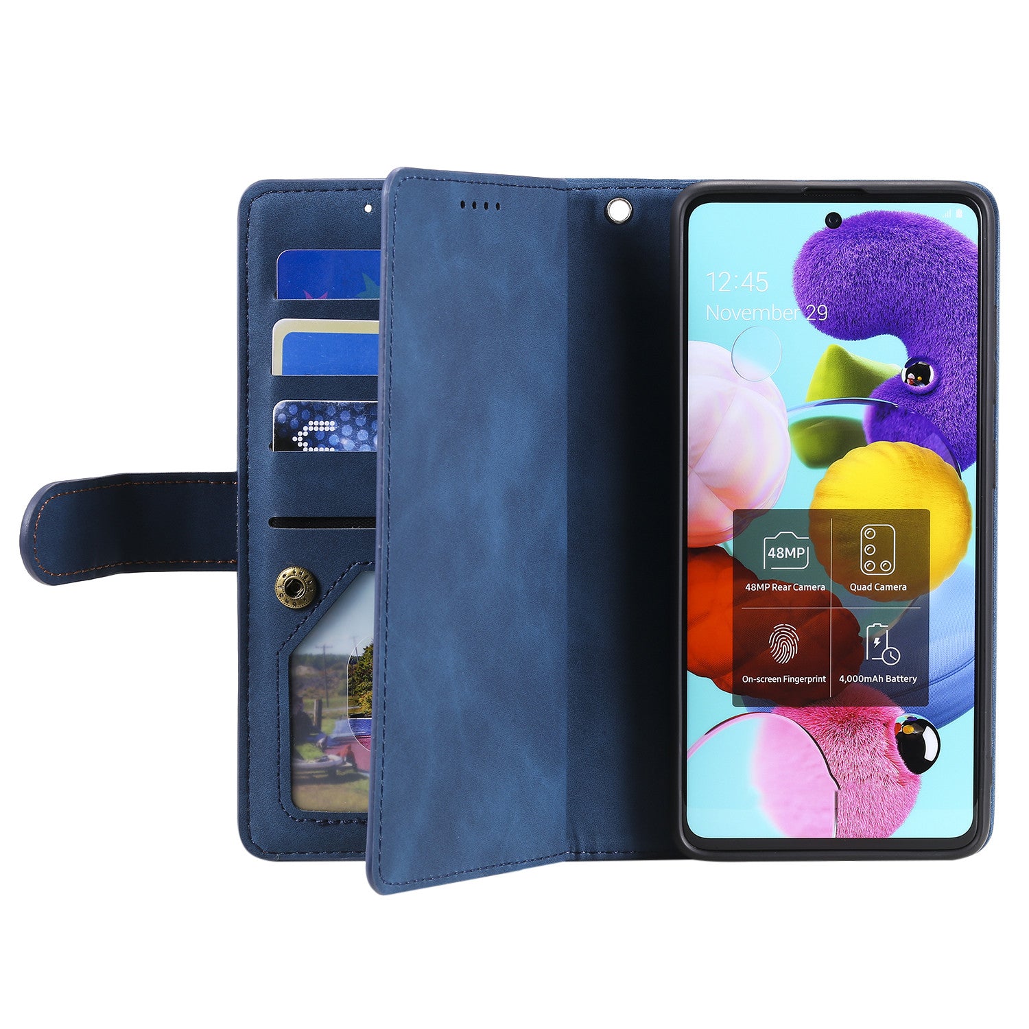 Zipper Pocket 9 Card Slots Leather Wallet Case for Samsung Galaxy S20 FE/S20 FE 5G/S20 Lite/S20 FE 2022 - Blue