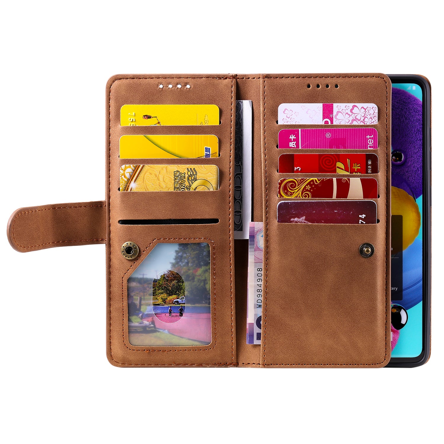 Zipper Pocket 9 Card Slots Leather Wallet Case for Samsung Galaxy S20 FE/S20 FE 5G/S20 Lite/S20 FE 2022 - Brown