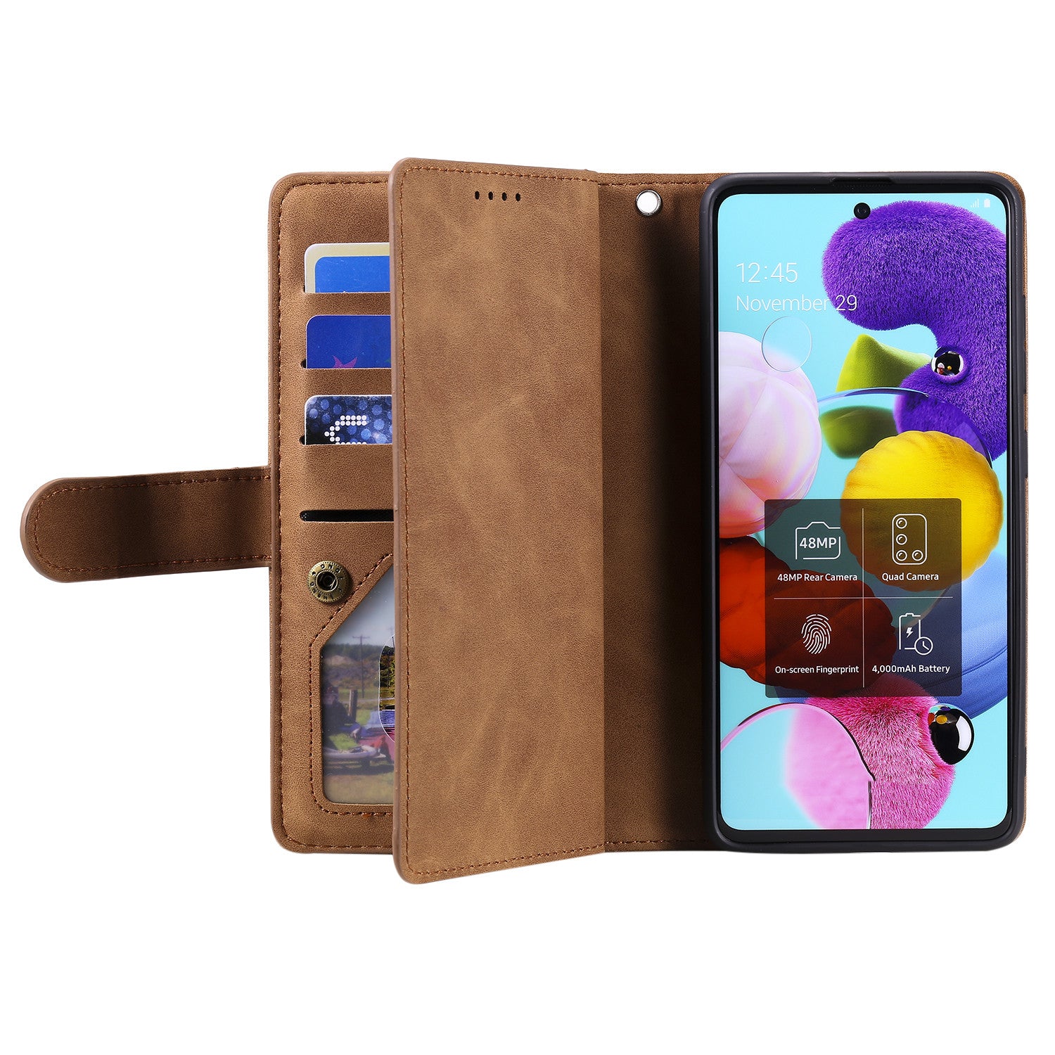 Zipper Pocket 9 Card Slots Leather Wallet Case for Samsung Galaxy S20 FE/S20 FE 5G/S20 Lite/S20 FE 2022 - Brown