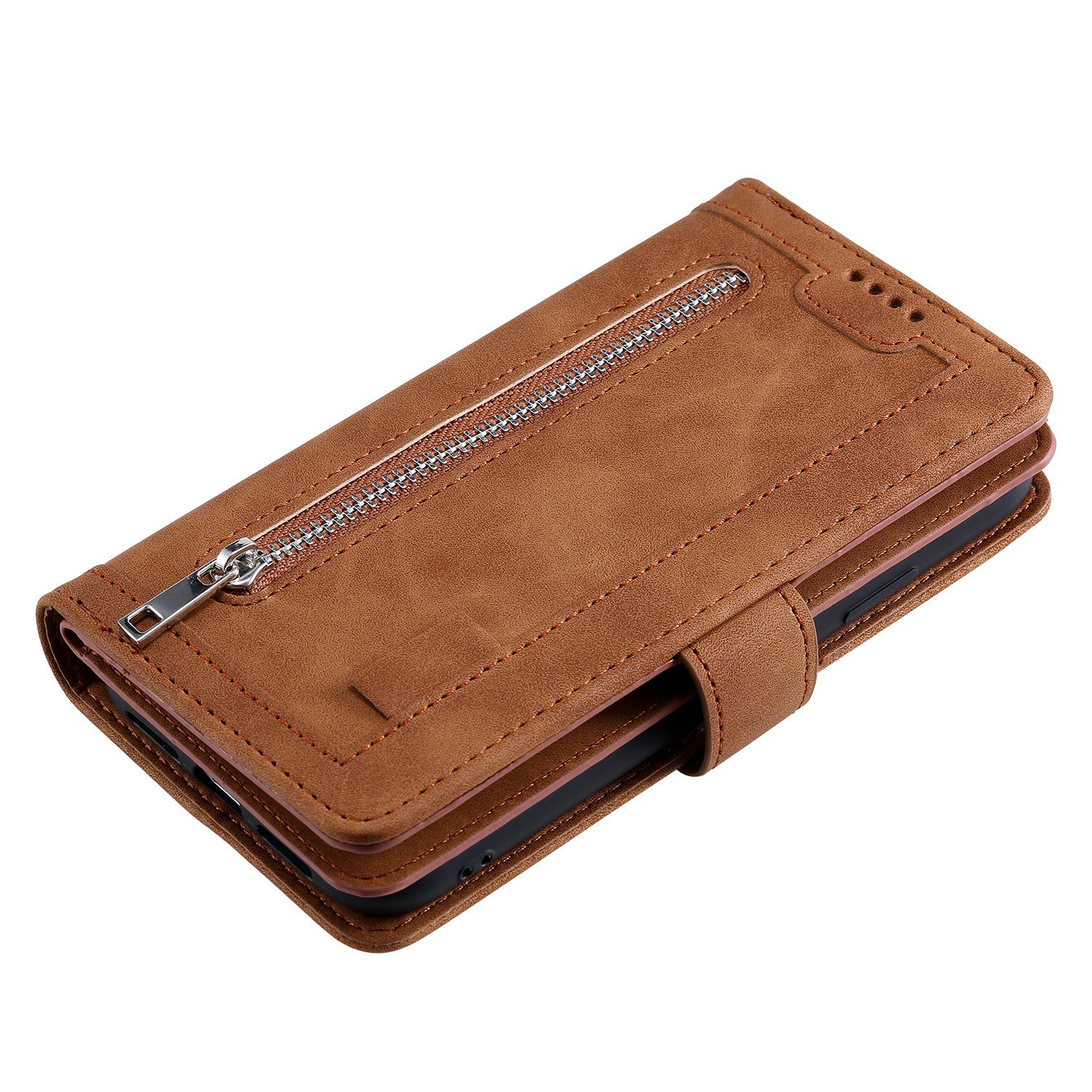 Zipper Pocket 9 Card Slots Leather Wallet Case for Samsung Galaxy S20 FE/S20 FE 5G/S20 Lite/S20 FE 2022 - Brown