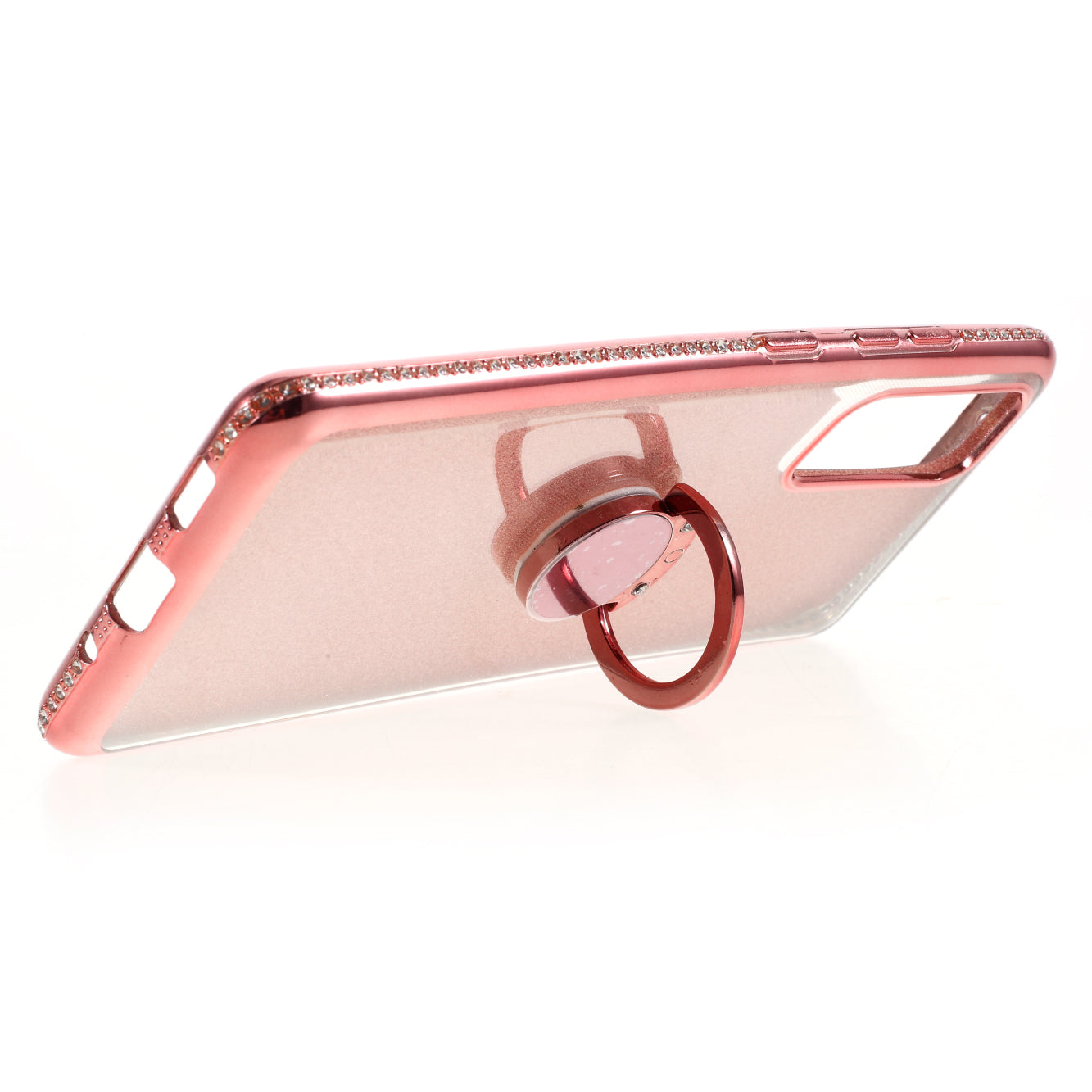 Shiny Powder Electroplating TPU Rhinestone Decor Cover with Metal Kickstand for Samsung Galaxy S20 FE/S20 FE 5G/S20 Lite/S20 FE 2022 - Watermelon Red