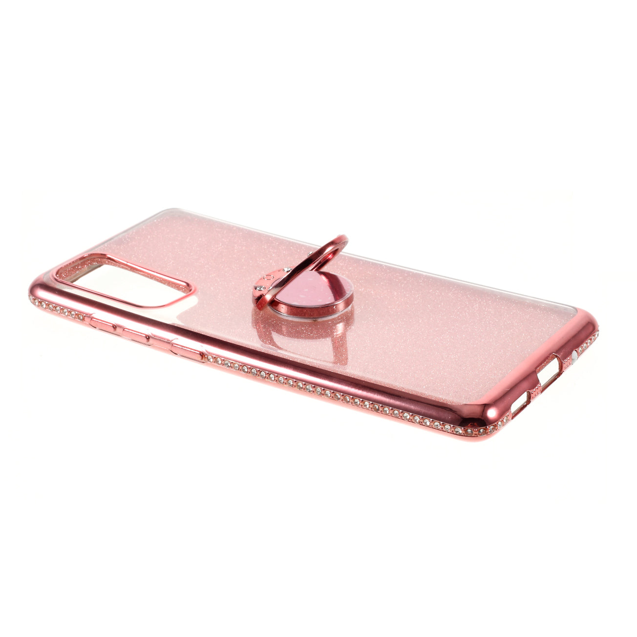 Shiny Powder Electroplating TPU Rhinestone Decor Cover with Metal Kickstand for Samsung Galaxy S20 FE/S20 FE 5G/S20 Lite/S20 FE 2022 - Watermelon Red