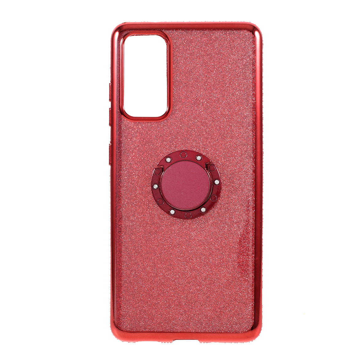 Shiny Powder Electroplating TPU Rhinestone Decor Cover with Metal Kickstand for Samsung Galaxy S20 FE/S20 FE 5G/S20 Lite/S20 FE 2022 - Red