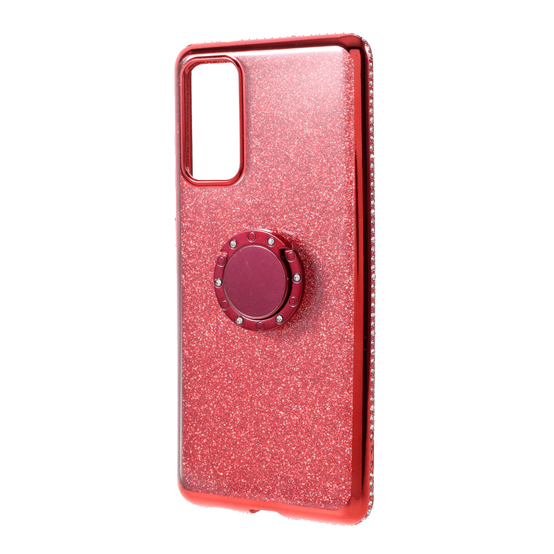 Shiny Powder Electroplating TPU Rhinestone Decor Cover with Metal Kickstand for Samsung Galaxy S20 FE/S20 FE 5G/S20 Lite/S20 FE 2022 - Red