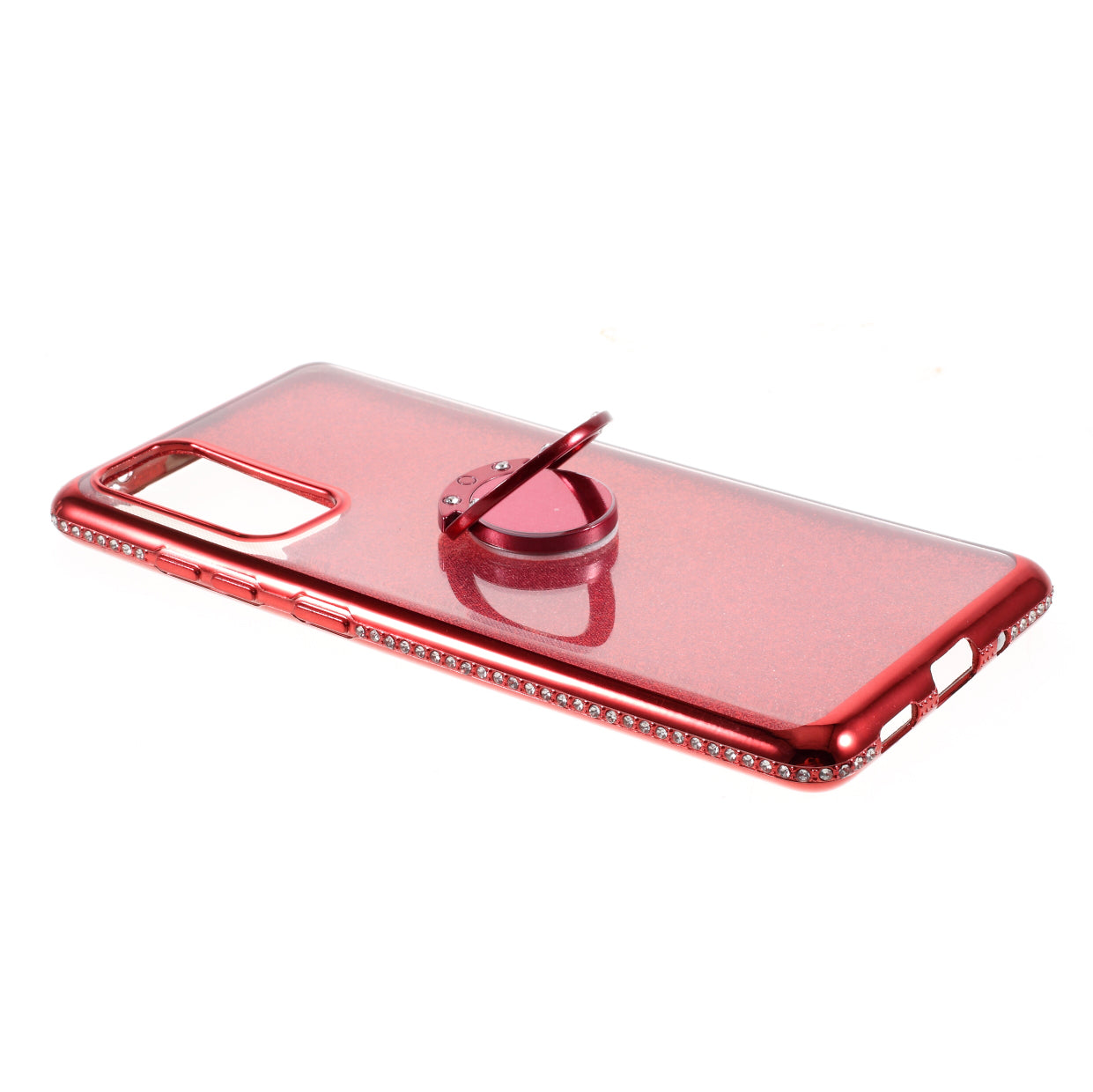 Shiny Powder Electroplating TPU Rhinestone Decor Cover with Metal Kickstand for Samsung Galaxy S20 FE/S20 FE 5G/S20 Lite/S20 FE 2022 - Red