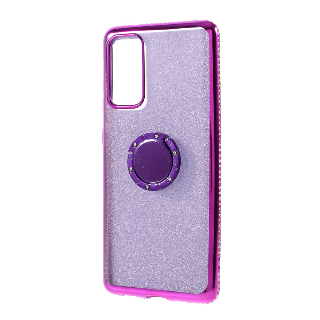 Shiny Powder Electroplating TPU Rhinestone Decor Cover with Metal Kickstand for Samsung Galaxy S20 FE/S20 FE 5G/S20 Lite/S20 FE 2022 - Purple