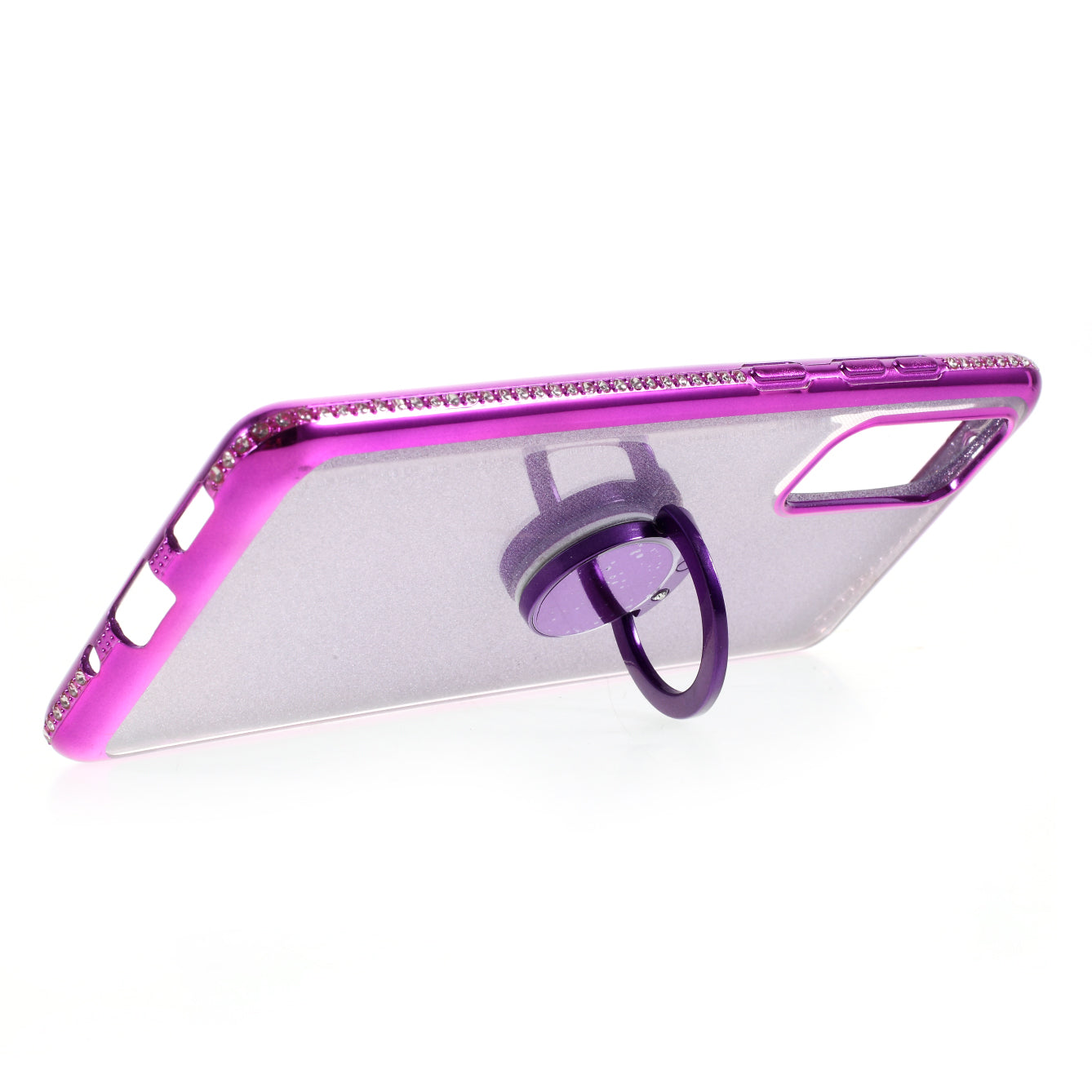 Shiny Powder Electroplating TPU Rhinestone Decor Cover with Metal Kickstand for Samsung Galaxy S20 FE/S20 FE 5G/S20 Lite/S20 FE 2022 - Purple