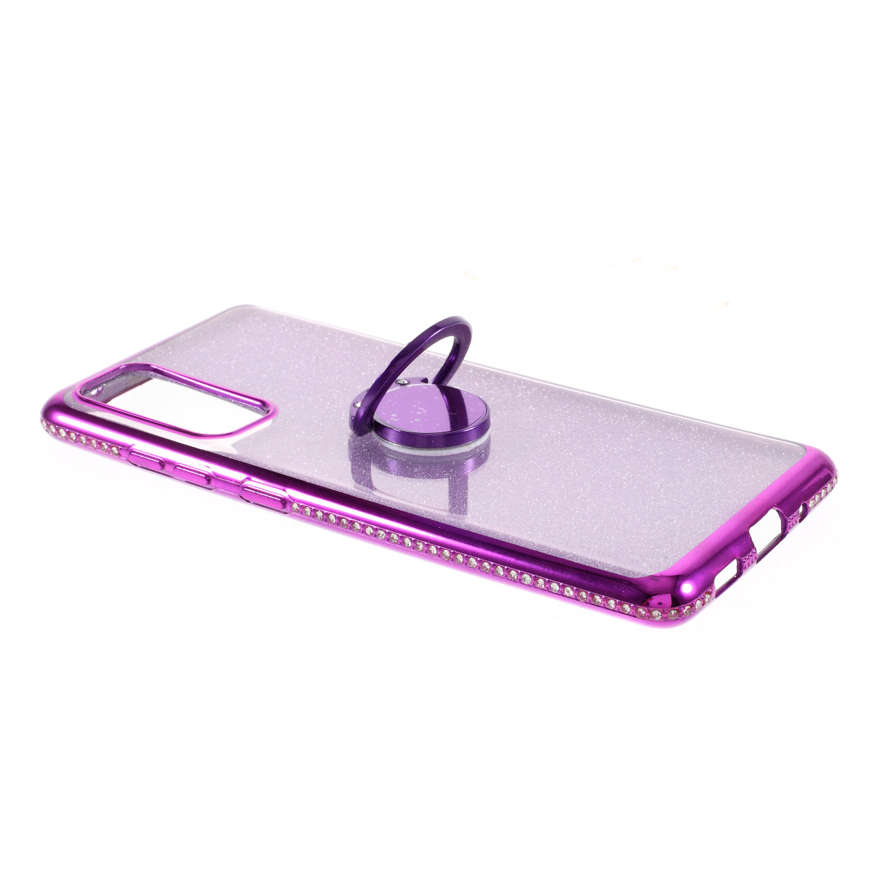 Shiny Powder Electroplating TPU Rhinestone Decor Cover with Metal Kickstand for Samsung Galaxy S20 FE/S20 FE 5G/S20 Lite/S20 FE 2022 - Purple