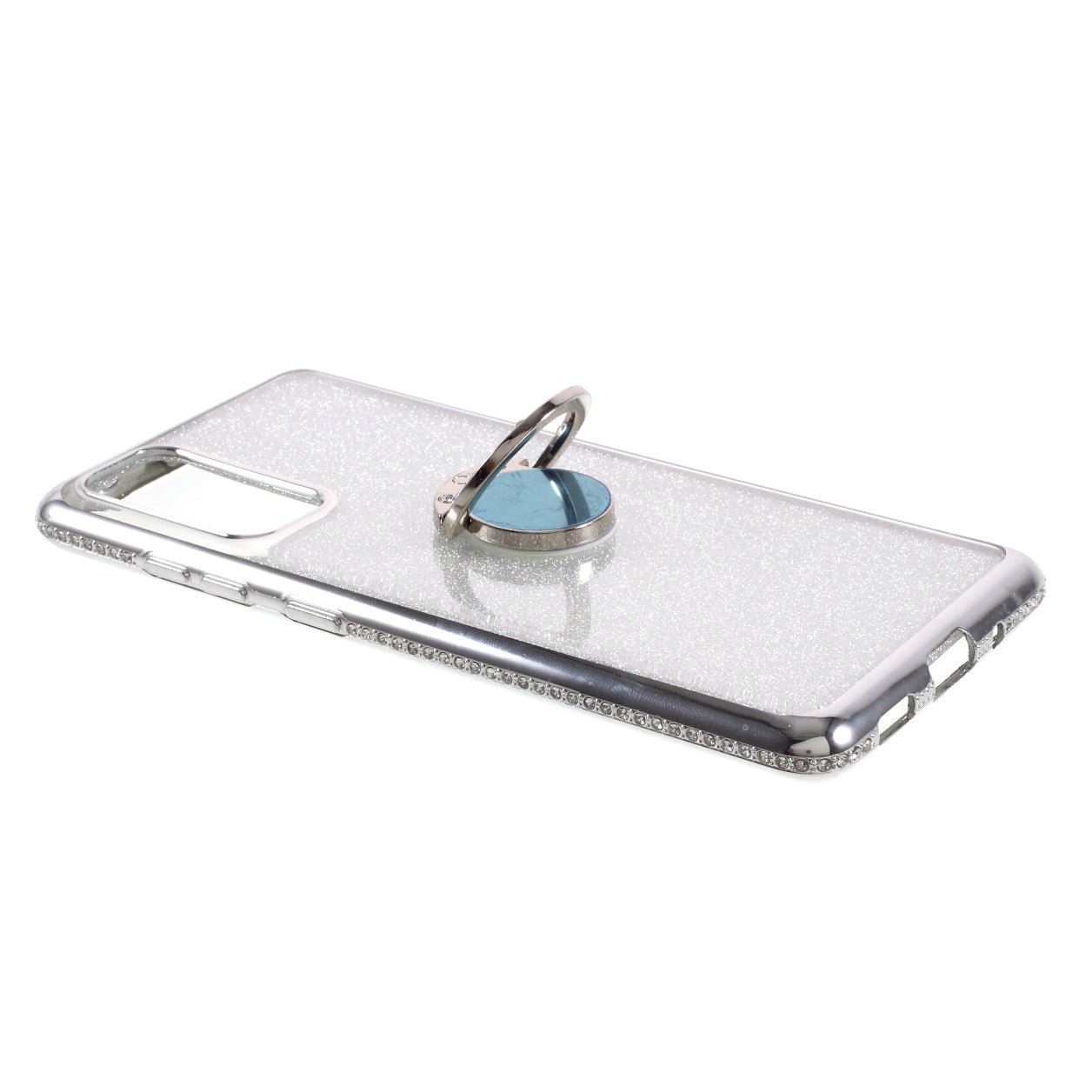 Shiny Powder Electroplating TPU Rhinestone Decor Cover with Metal Kickstand for Samsung Galaxy S20 FE/S20 FE 5G/S20 Lite/S20 FE 2022 - Silver