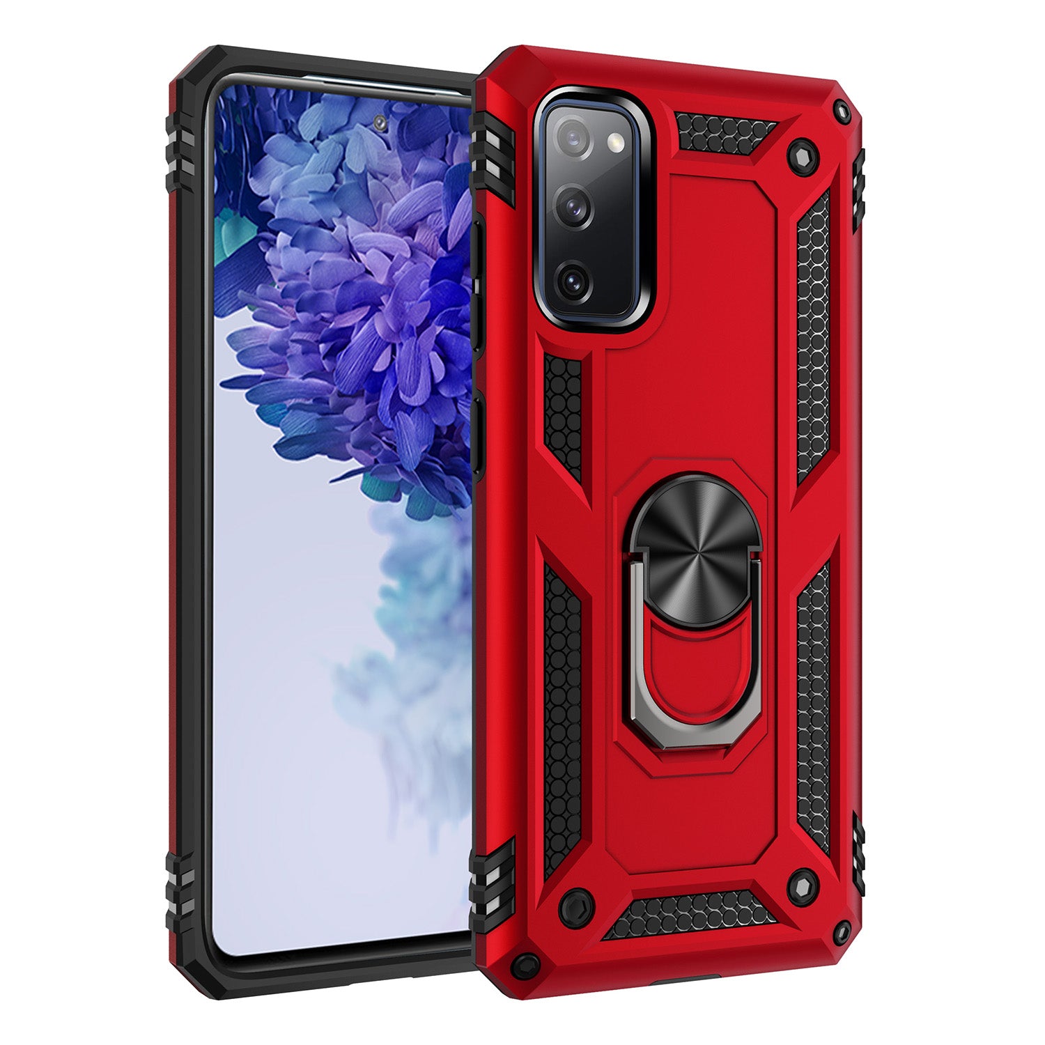 Adjustable Integrated Kickstand + Built-in Magnetic Metal Protective Shell for Samsung Galaxy S20 FE/S20 FE 5G/S20 Lite/S20 FE 2022 - Red