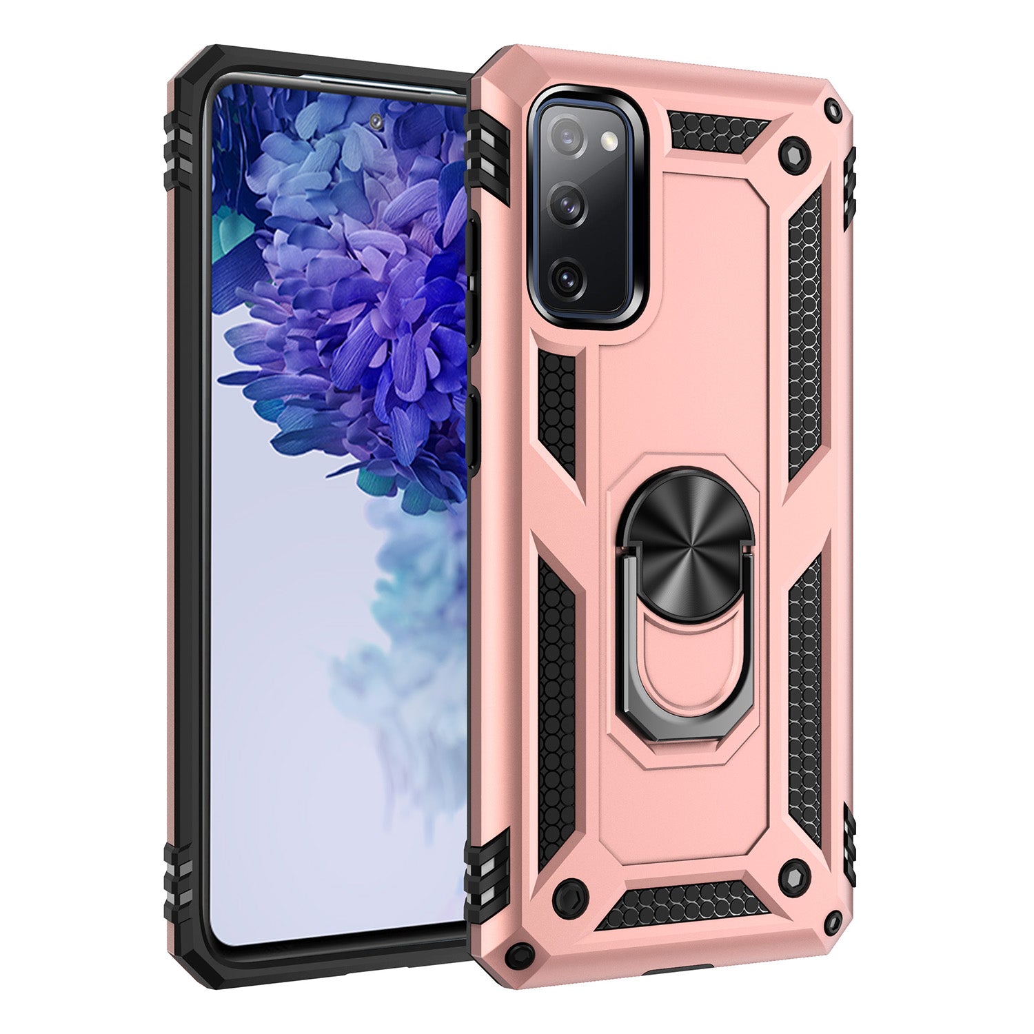 Adjustable Integrated Kickstand + Built-in Magnetic Metal Protective Shell for Samsung Galaxy S20 FE/S20 FE 5G/S20 Lite/S20 FE 2022 - Rose Gold