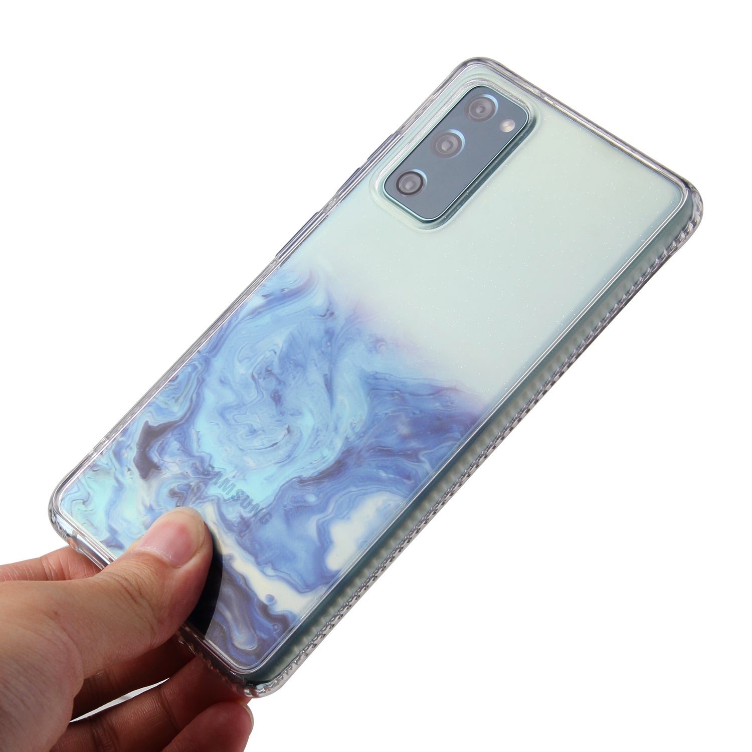 TPU + Acylic Marble Pattern Printing Phone Cover Case for Samsung Galaxy S20 FE/S20 Fan Edition/S20 FE 5G/S20 Fan Edition 5G/S20 Lite - Sky Blue