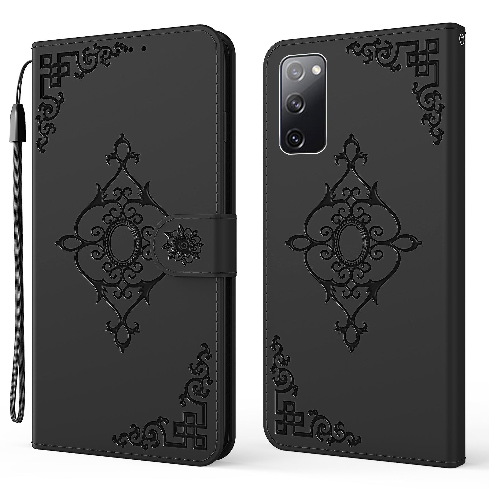 Symmetrical Pattern Imprinting Wallet Leather Phone Stand Protector for Samsung Galaxy S20 FE/S20 Fan Edition/S20 FE 5G/S20 Fan Edition 5G - Black