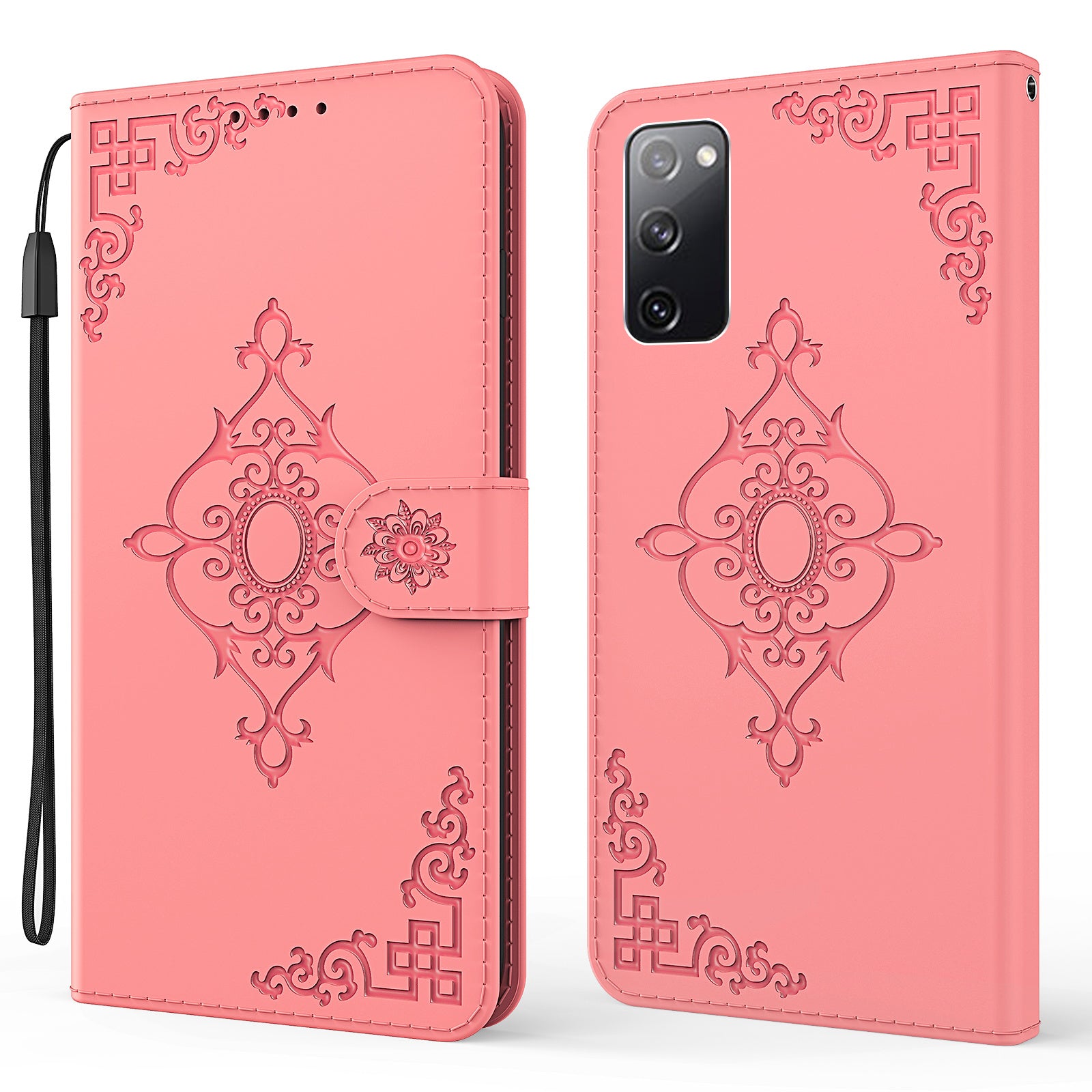 Symmetrical Pattern Imprinting Wallet Leather Phone Stand Protector for Samsung Galaxy S20 FE/S20 Fan Edition/S20 FE 5G/S20 Fan Edition 5G - Pink