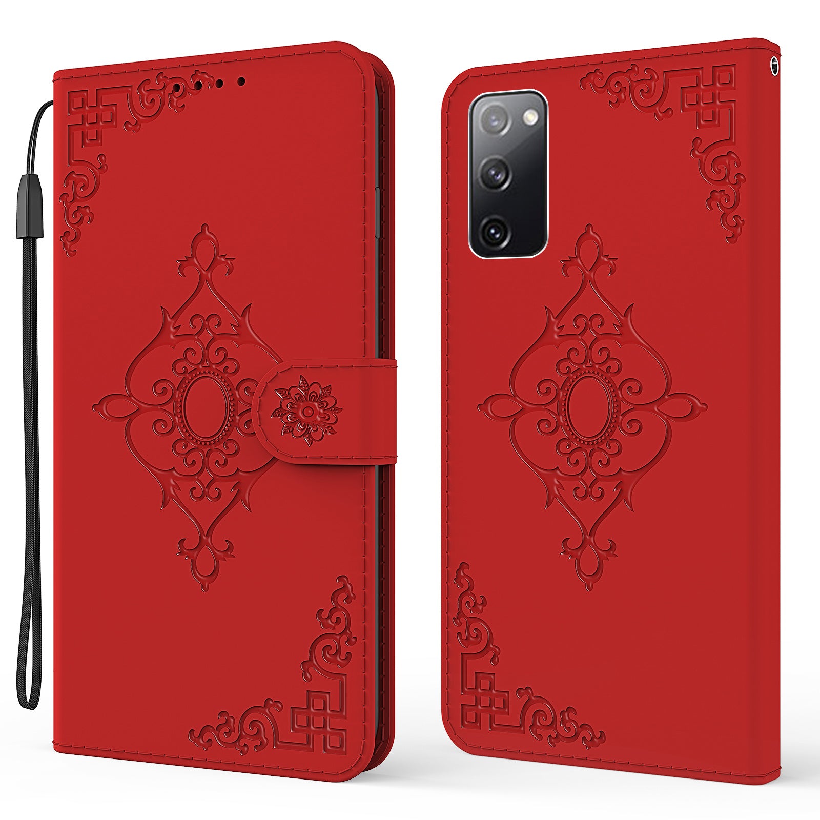 Symmetrical Pattern Imprinting Wallet Leather Phone Stand Protector for Samsung Galaxy S20 FE/S20 Fan Edition/S20 FE 5G/S20 Fan Edition 5G - Red