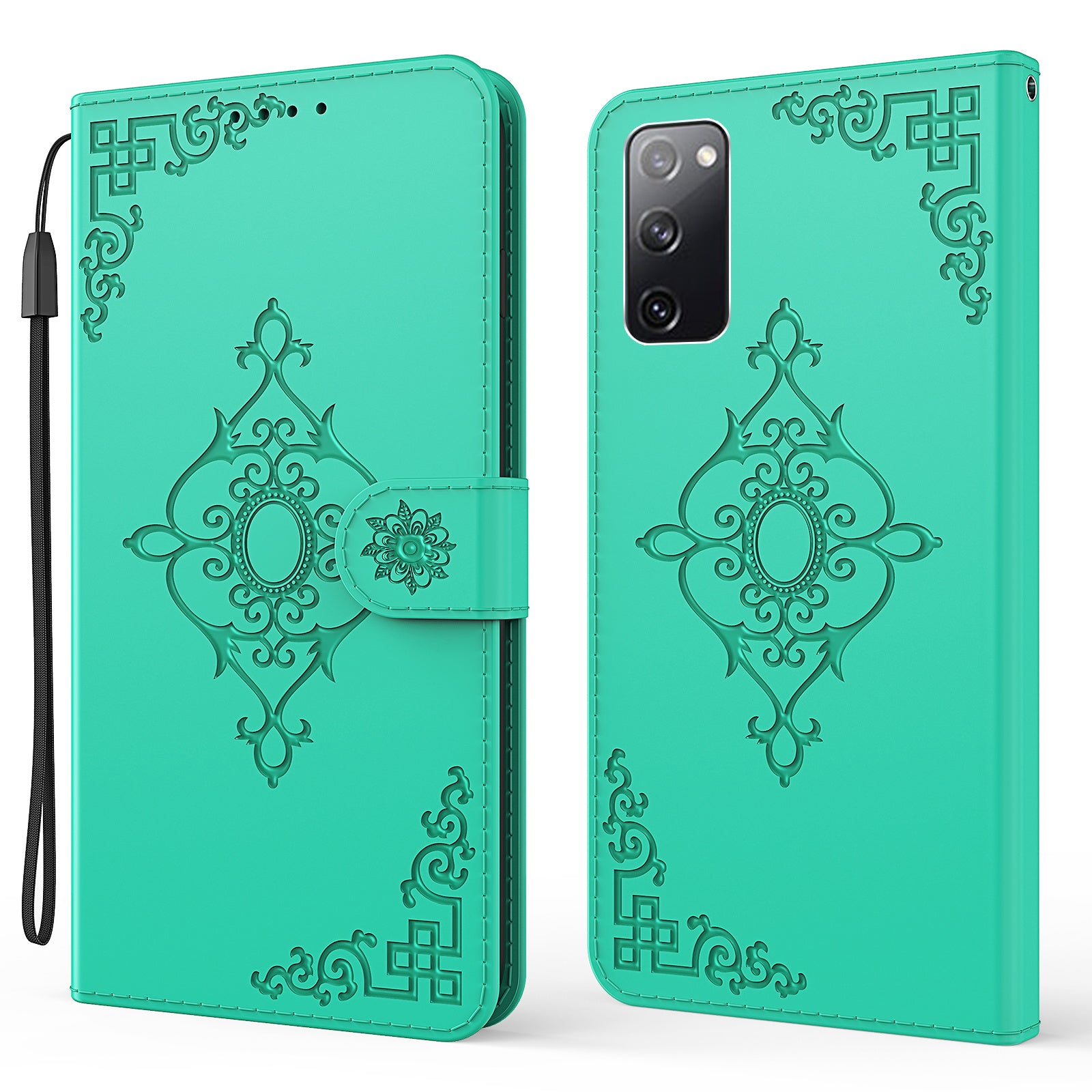 Symmetrical Pattern Imprinting Wallet Leather Phone Stand Protector for Samsung Galaxy S20 FE/S20 Fan Edition/S20 FE 5G/S20 Fan Edition 5G - Green