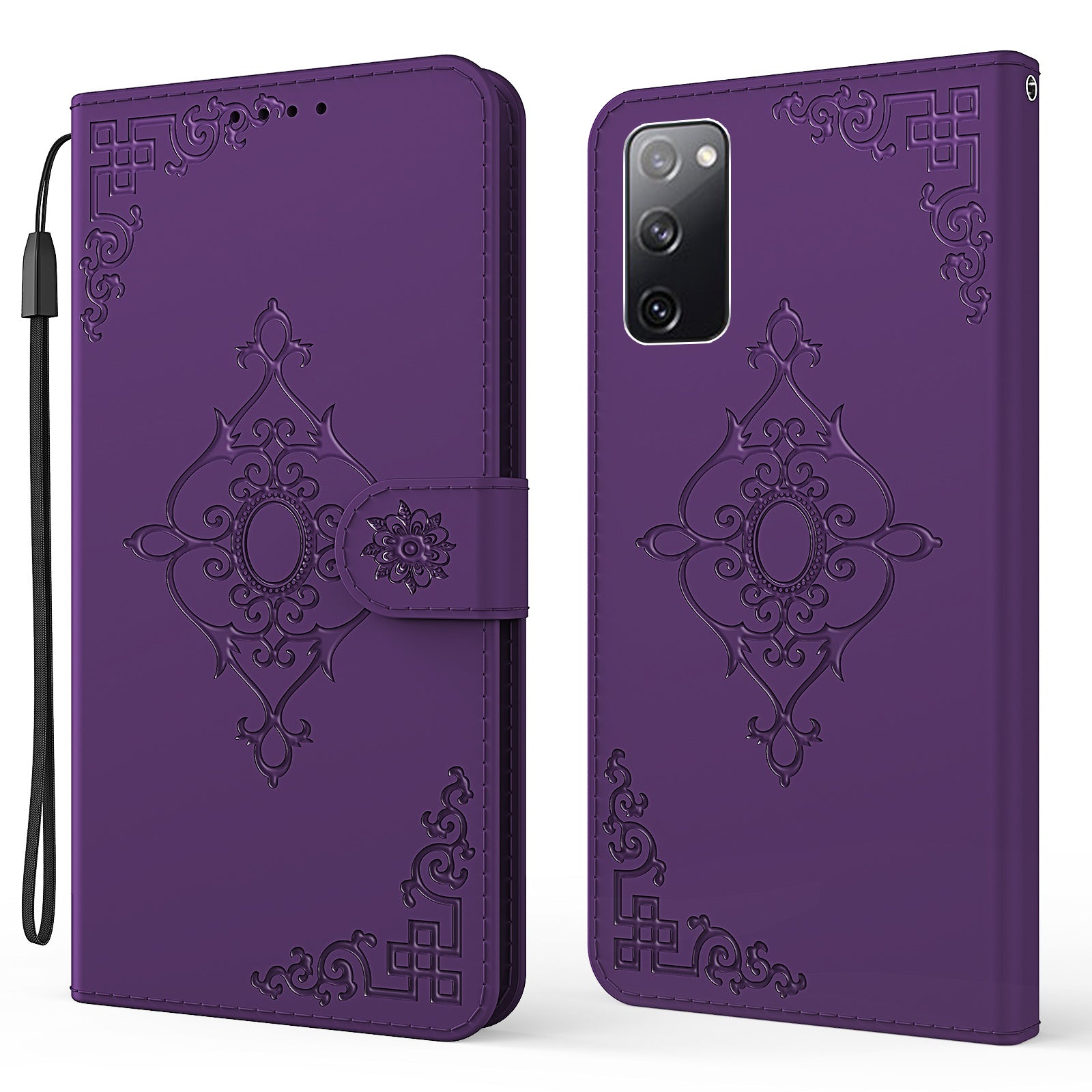 Symmetrical Pattern Imprinting Wallet Leather Phone Stand Protector for Samsung Galaxy S20 FE/S20 Fan Edition/S20 FE 5G/S20 Fan Edition 5G - Purple