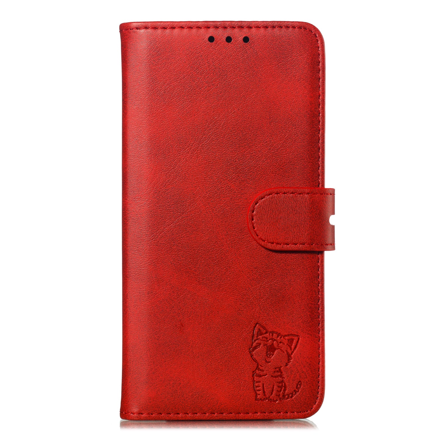 Imprint Happy Cat PU Leather Wallet Stand Case for Samsung Galaxy S20 FE/S20 Fan Edition/S20 FE 5G/S20 Fan Edition 5G - Red