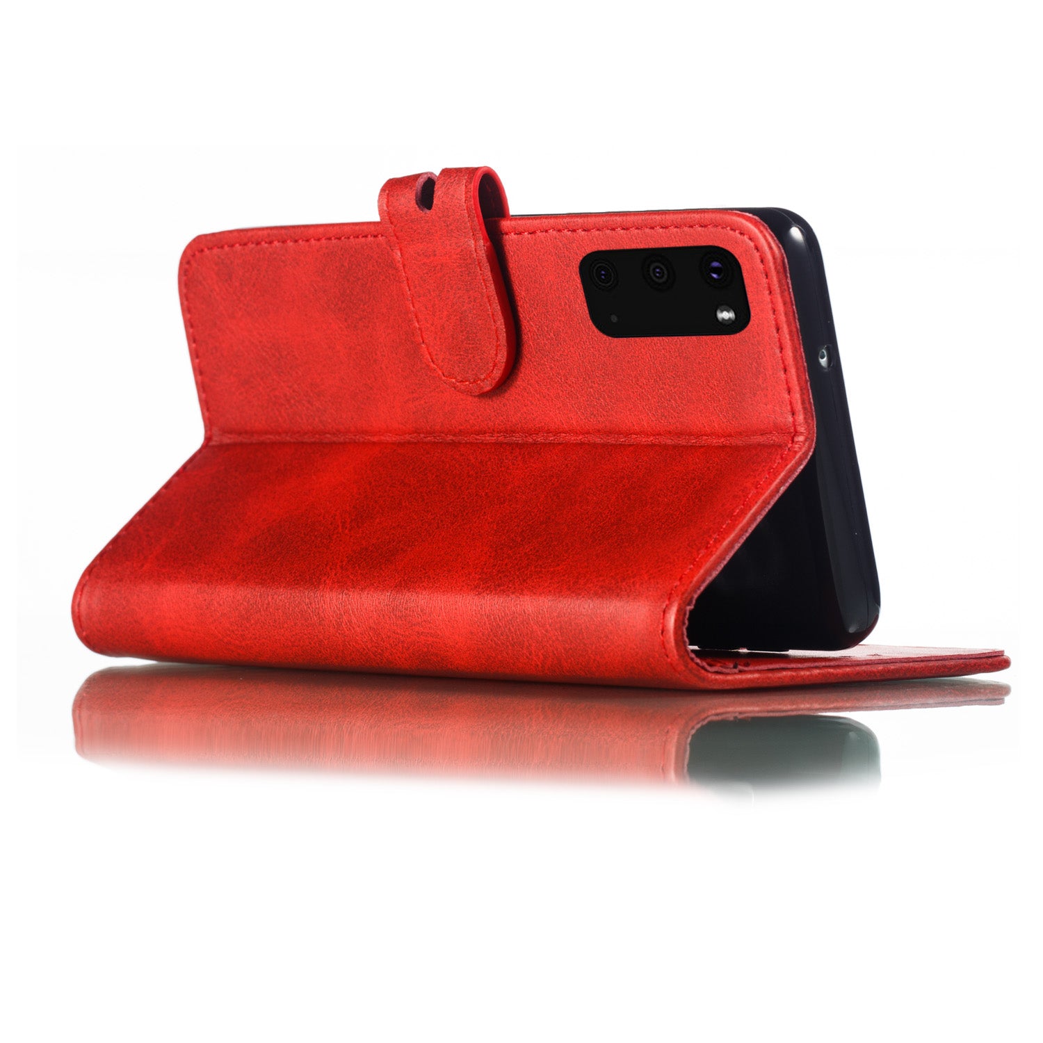 Imprint Happy Cat PU Leather Wallet Stand Case for Samsung Galaxy S20 FE/S20 Fan Edition/S20 FE 5G/S20 Fan Edition 5G - Red