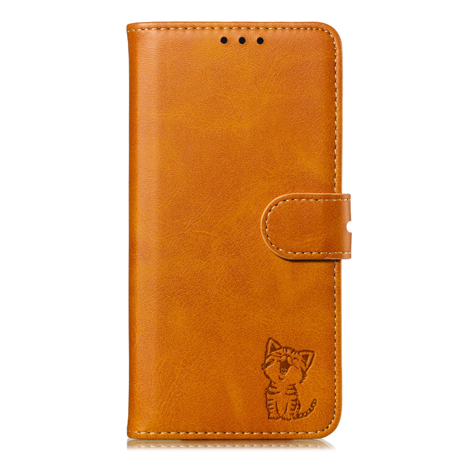 Imprint Happy Cat PU Leather Wallet Stand Case for Samsung Galaxy S20 FE/S20 Fan Edition/S20 FE 5G/S20 Fan Edition 5G - Brown