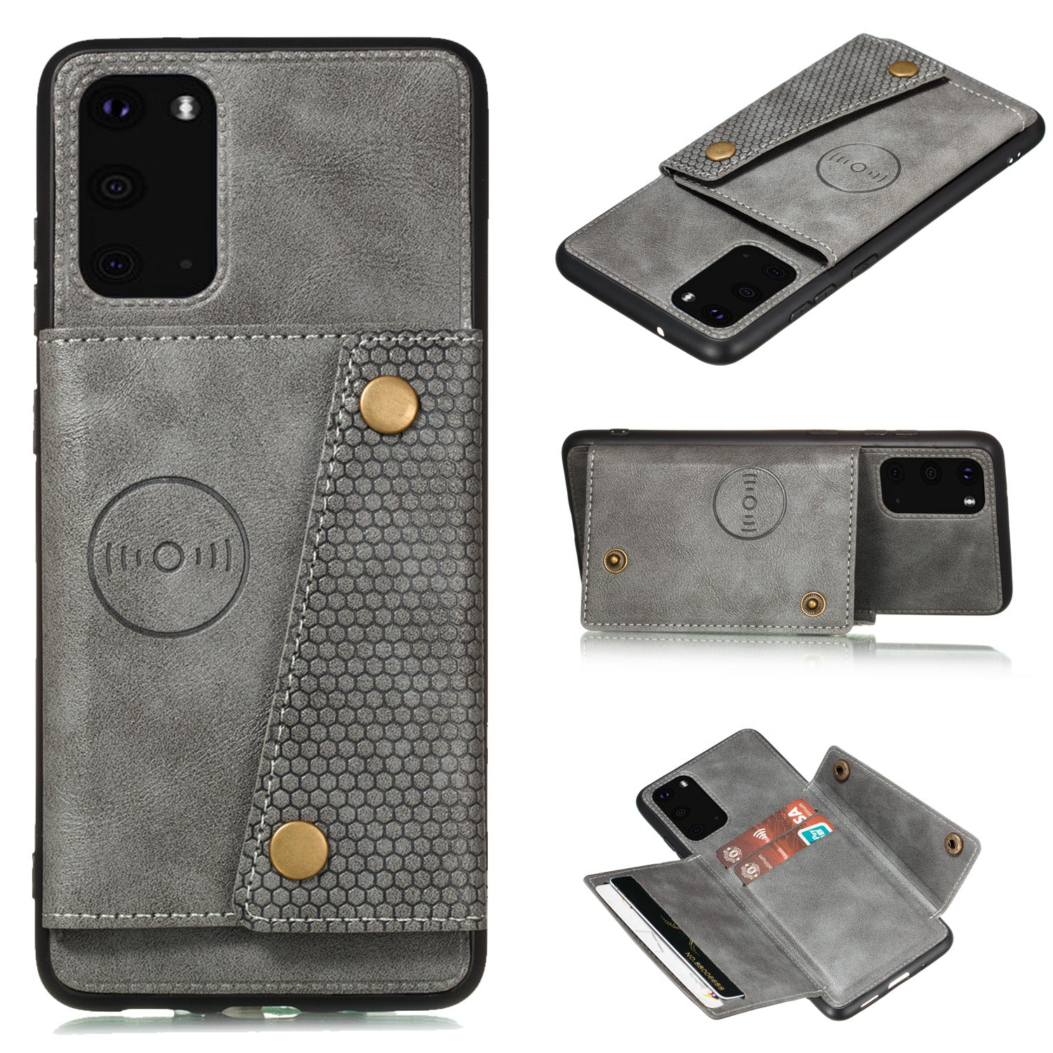 Card Holder PU Leather Coated TPU Case Shell [Built-in Magnetic Sheet] for Samsung Galaxy S20 FE 4G/5G/2022/S20 Lite - Grey