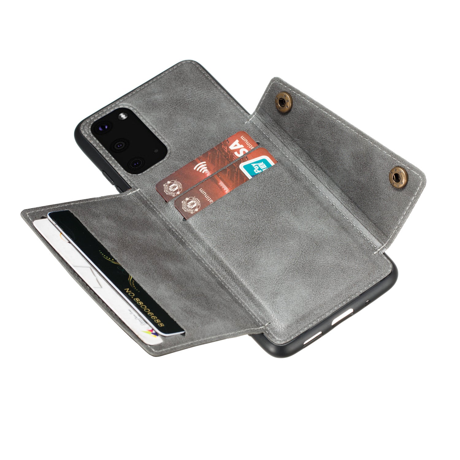 Card Holder PU Leather Coated TPU Case Shell [Built-in Magnetic Sheet] for Samsung Galaxy S20 FE 4G/5G/2022/S20 Lite - Grey