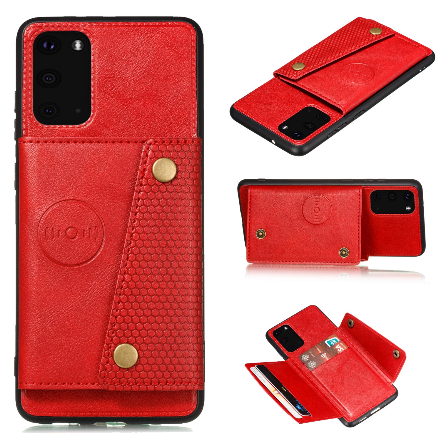 Card Holder PU Leather Coated TPU Case Shell [Built-in Magnetic Sheet] for Samsung Galaxy S20 FE 4G/5G/2022/S20 Lite - Red