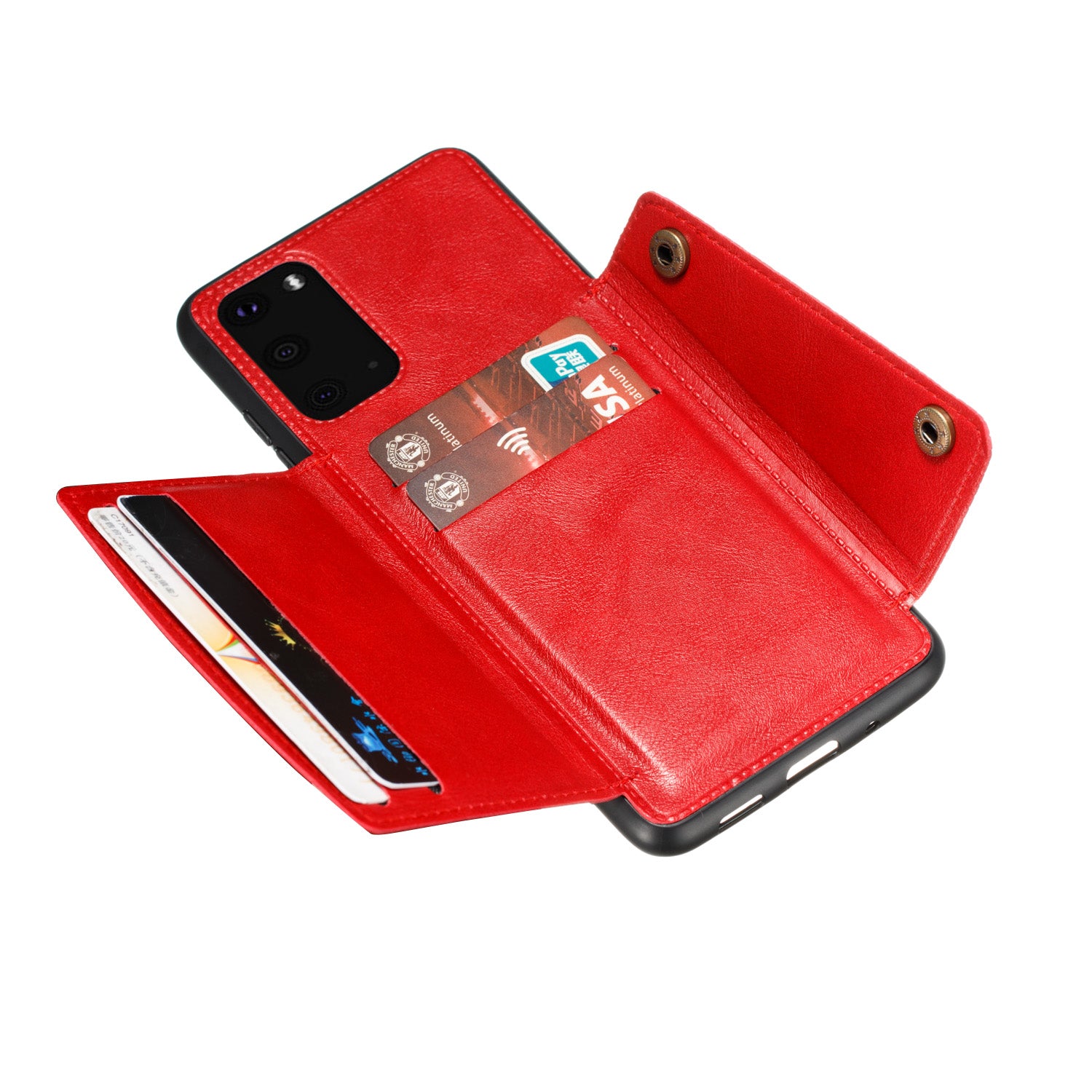 Card Holder PU Leather Coated TPU Case Shell [Built-in Magnetic Sheet] for Samsung Galaxy S20 FE 4G/5G/2022/S20 Lite - Red