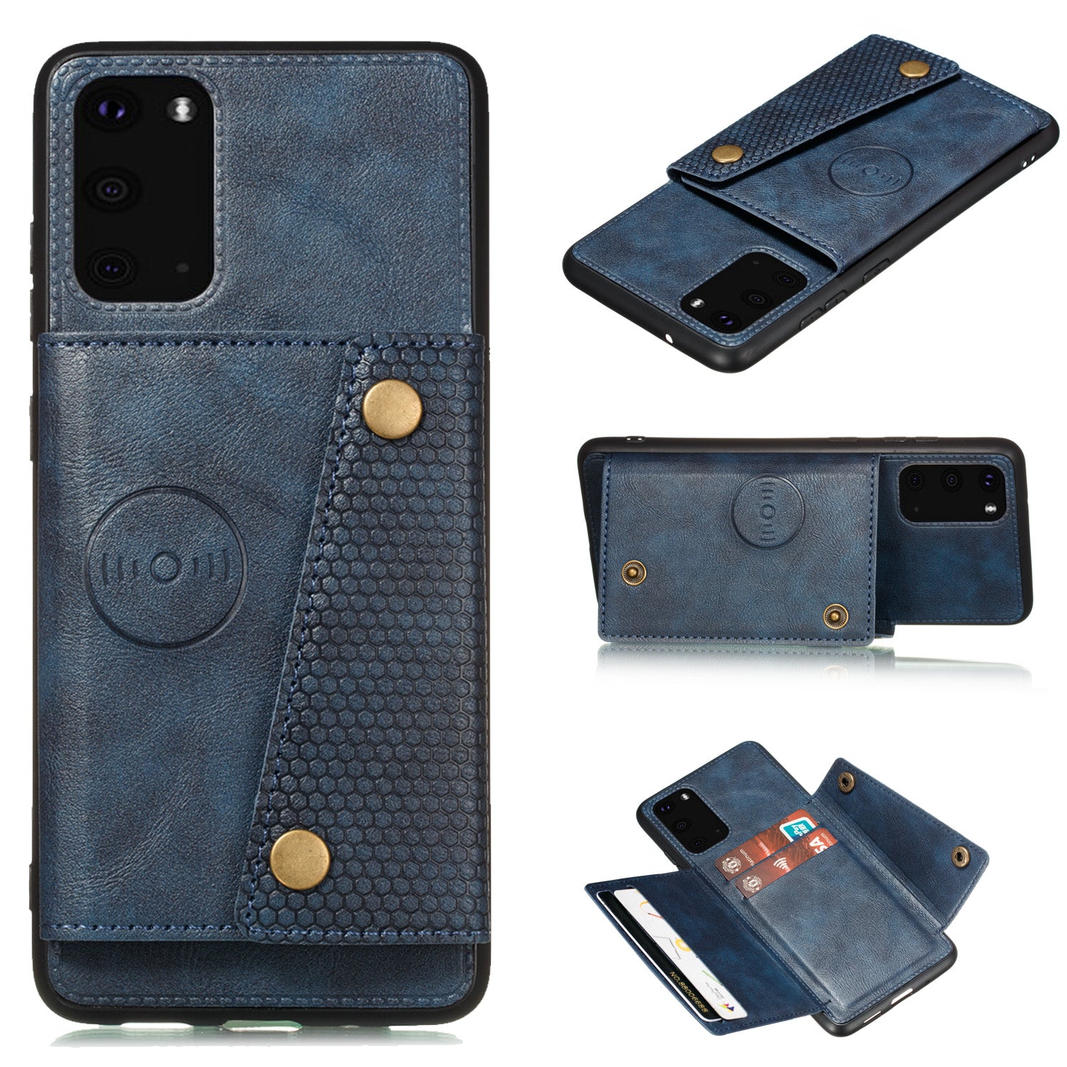 Card Holder PU Leather Coated TPU Case Shell [Built-in Magnetic Sheet] for Samsung Galaxy S20 FE 4G/5G/2022/S20 Lite - Blue