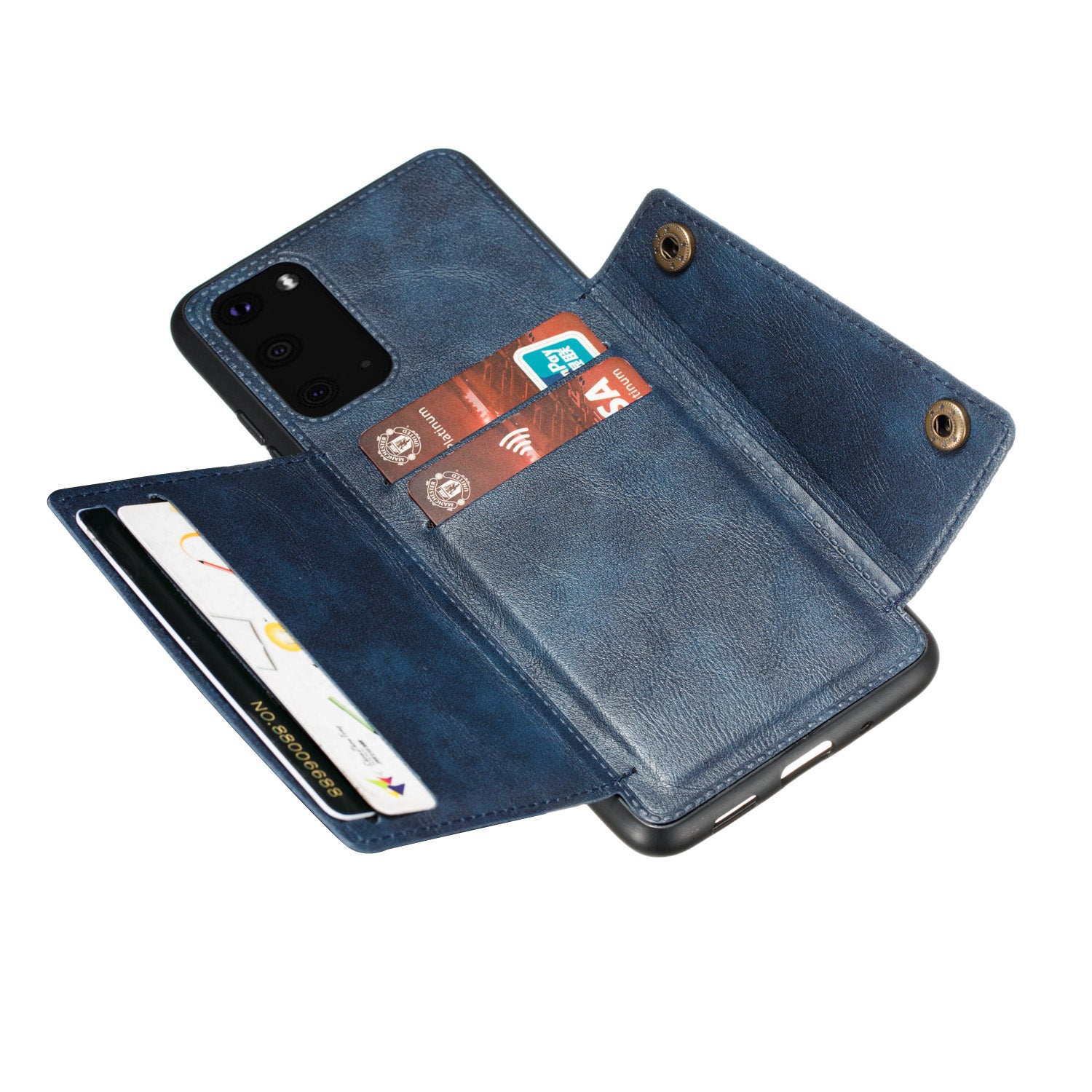 Card Holder PU Leather Coated TPU Case Shell [Built-in Magnetic Sheet] for Samsung Galaxy S20 FE 4G/5G/2022/S20 Lite - Blue