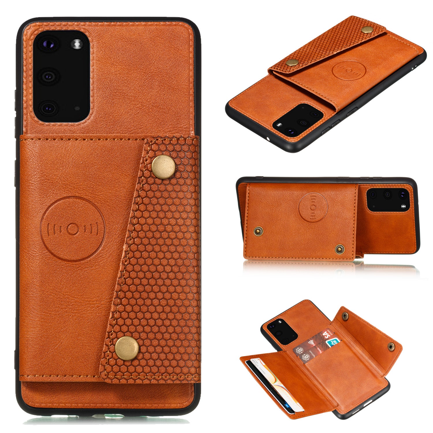 Card Holder PU Leather Coated TPU Case Shell [Built-in Magnetic Sheet] for Samsung Galaxy S20 FE 4G/5G/2022/S20 Lite - Brown