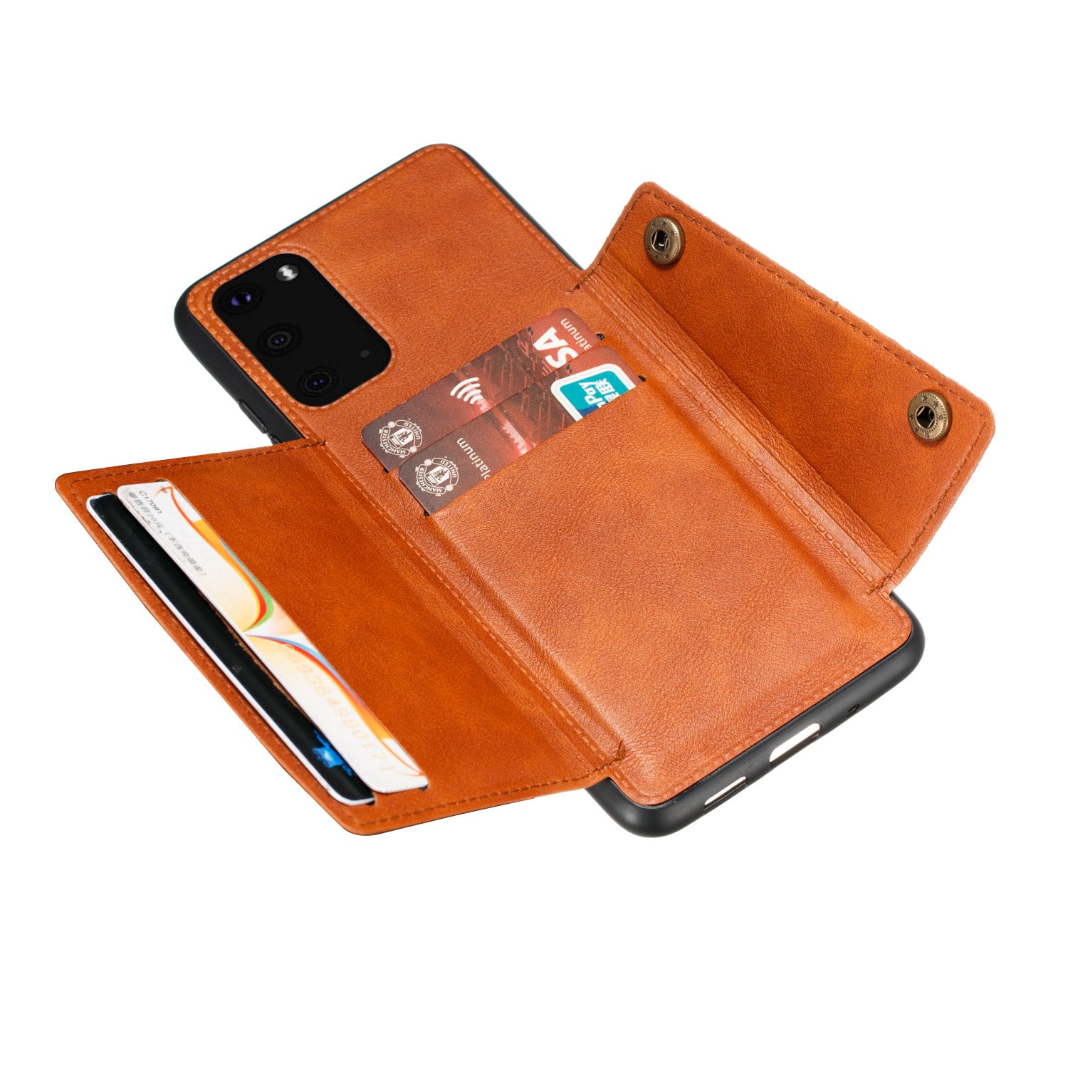 Card Holder PU Leather Coated TPU Case Shell [Built-in Magnetic Sheet] for Samsung Galaxy S20 FE 4G/5G/2022/S20 Lite - Brown