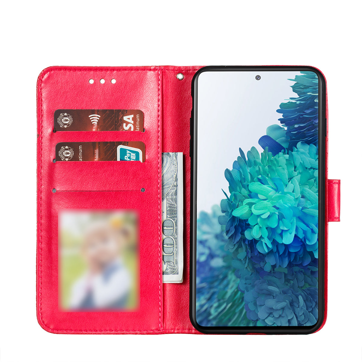 Leather Wallet Phone Cover Shell with Lace Flowers Pattern Imprinting for Samsung Galaxy S20 FE/S20 Fan Edition/S20 FE 5G/S20 Fan Edition 5G/S20 Lite - Red