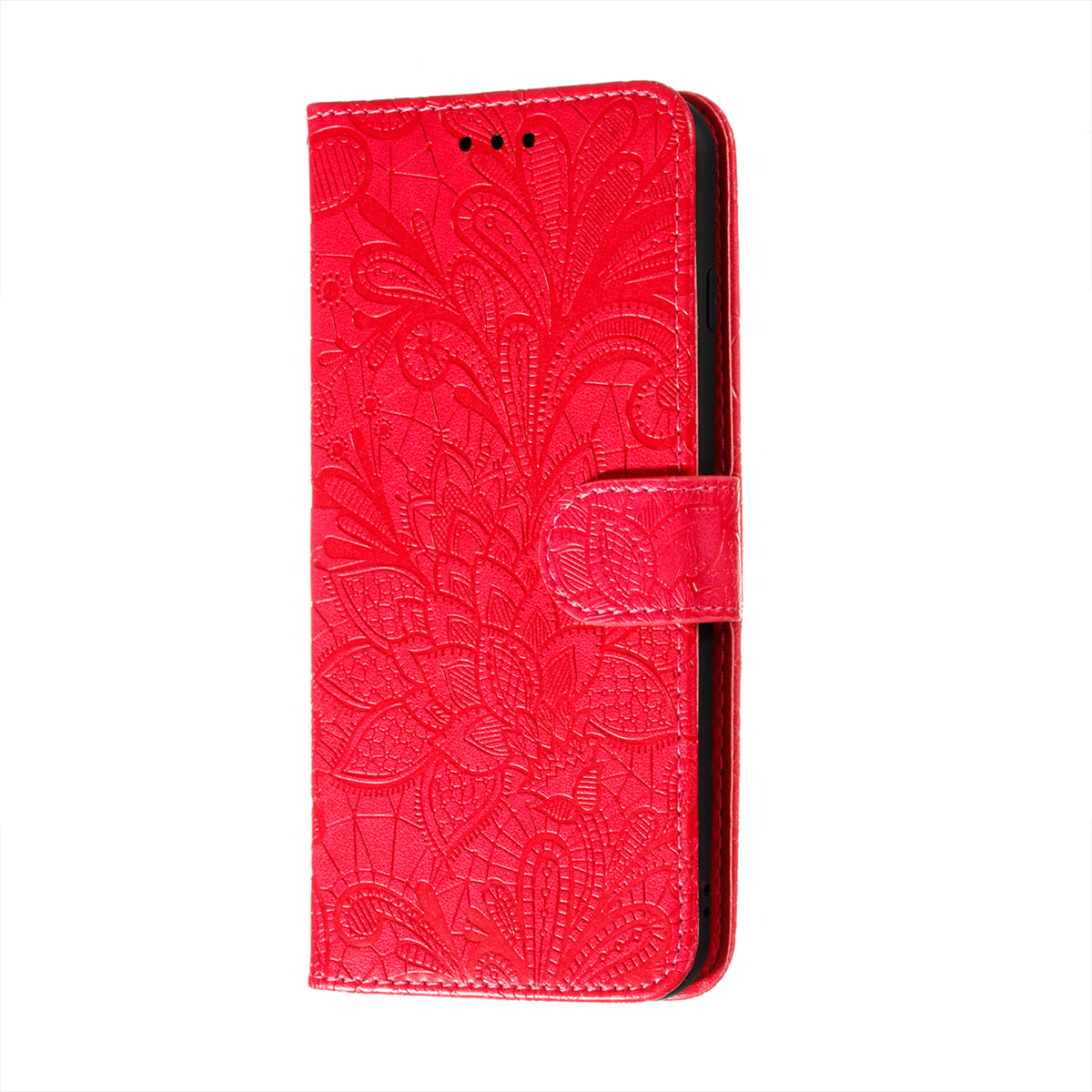 Leather Wallet Phone Cover Shell with Lace Flowers Pattern Imprinting for Samsung Galaxy S20 FE/S20 Fan Edition/S20 FE 5G/S20 Fan Edition 5G/S20 Lite - Red