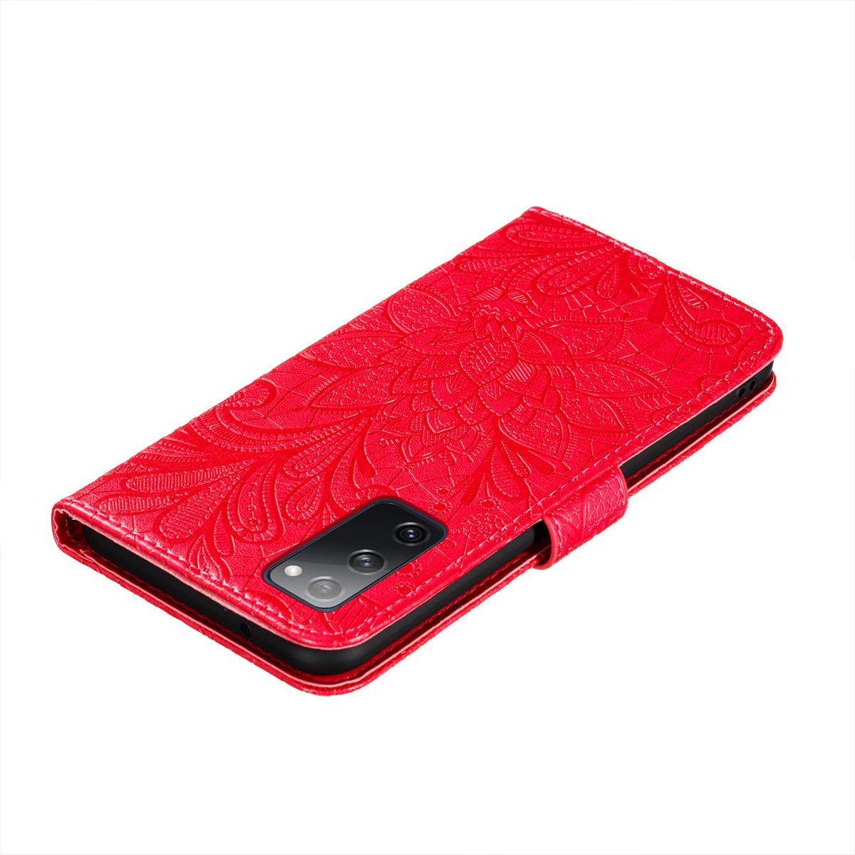 Leather Wallet Phone Cover Shell with Lace Flowers Pattern Imprinting for Samsung Galaxy S20 FE/S20 Fan Edition/S20 FE 5G/S20 Fan Edition 5G/S20 Lite - Red