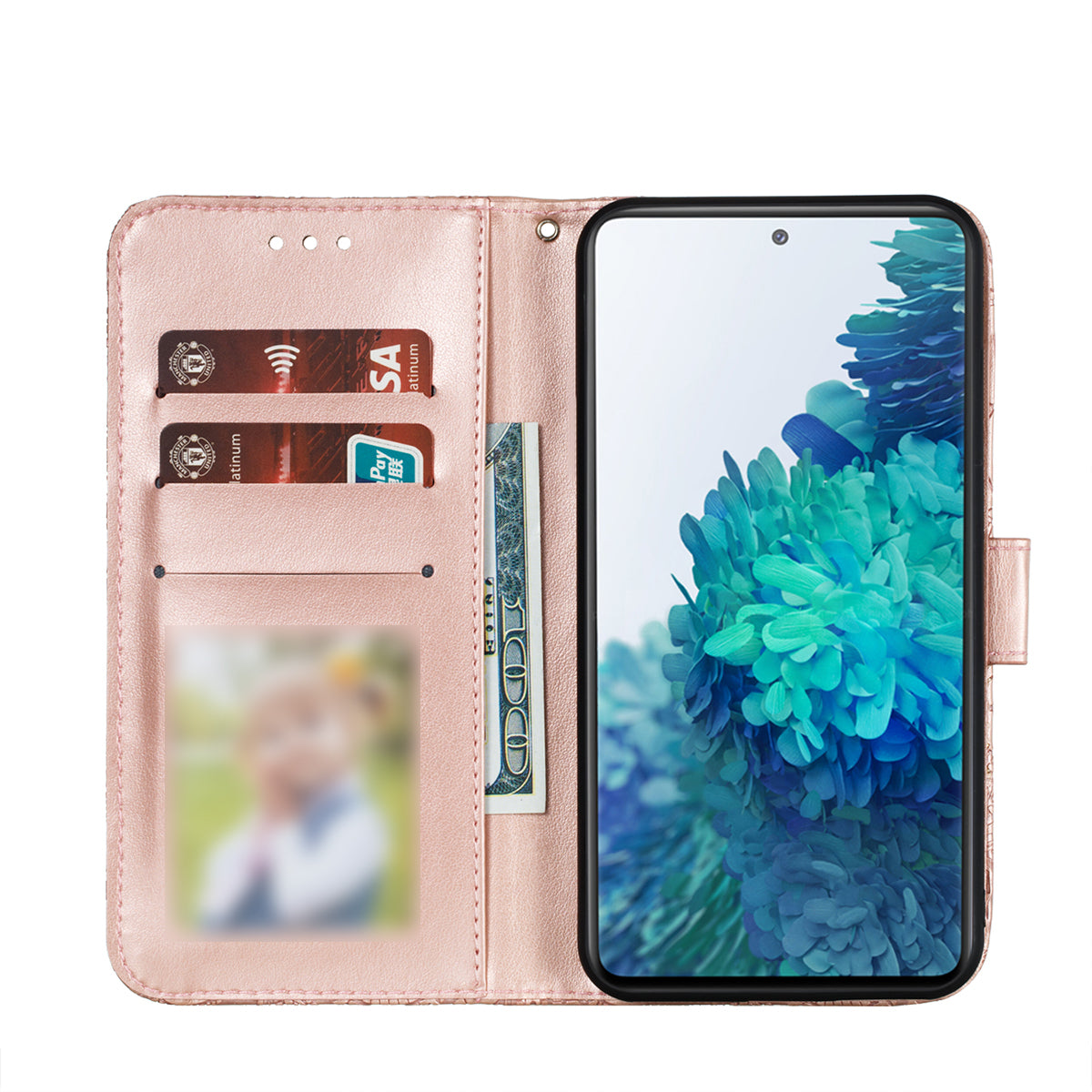 Leather Wallet Phone Cover Shell with Lace Flowers Pattern Imprinting for Samsung Galaxy S20 FE/S20 Fan Edition/S20 FE 5G/S20 Fan Edition 5G/S20 Lite - Rose Gold