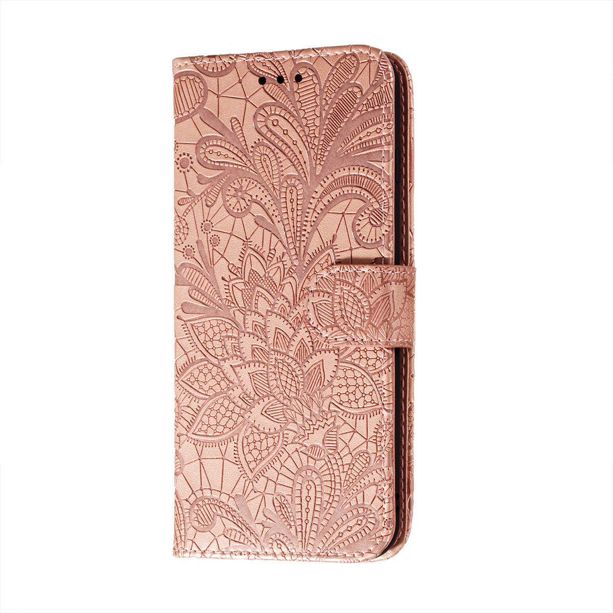 Leather Wallet Phone Cover Shell with Lace Flowers Pattern Imprinting for Samsung Galaxy S20 FE/S20 Fan Edition/S20 FE 5G/S20 Fan Edition 5G/S20 Lite - Rose Gold