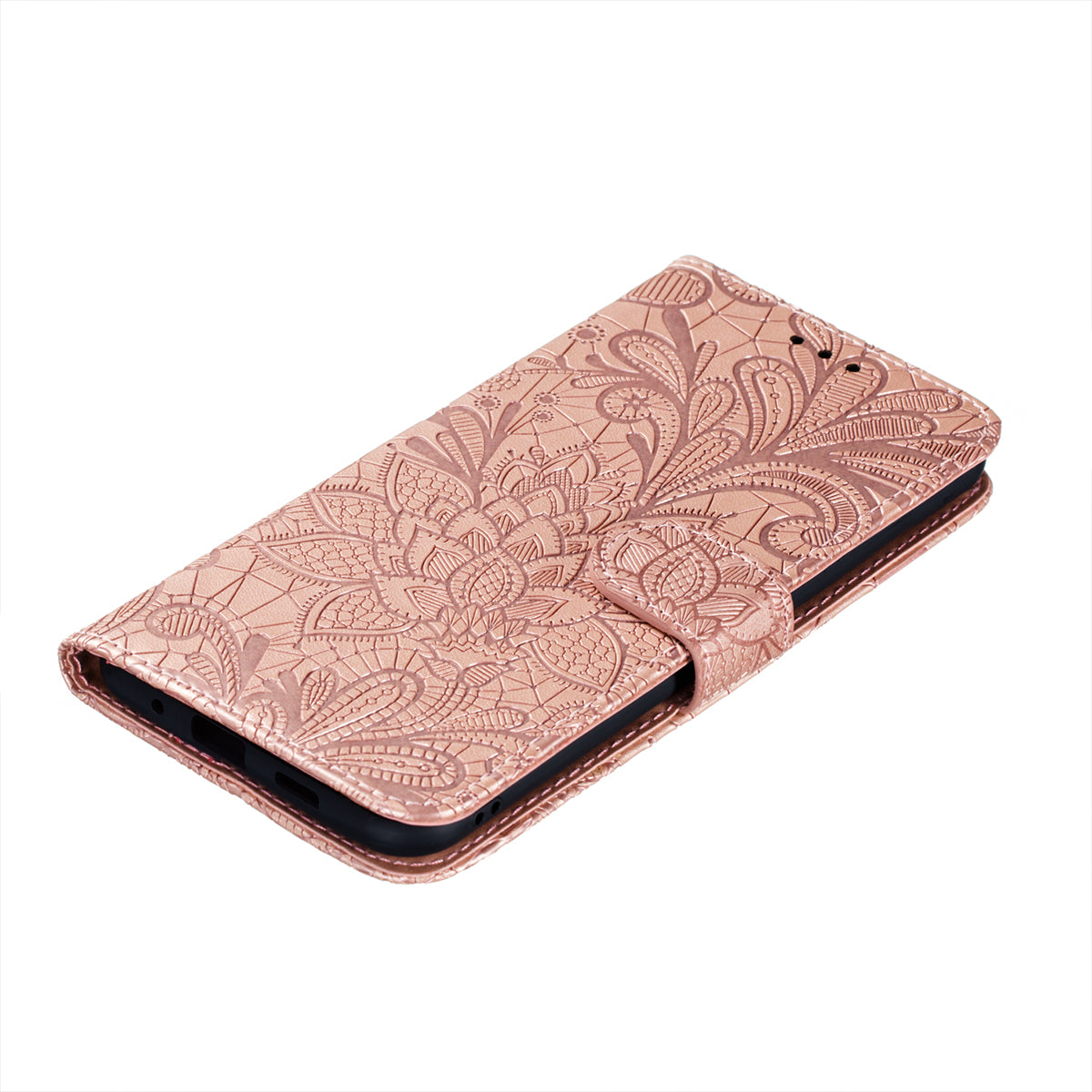 Leather Wallet Phone Cover Shell with Lace Flowers Pattern Imprinting for Samsung Galaxy S20 FE/S20 Fan Edition/S20 FE 5G/S20 Fan Edition 5G/S20 Lite - Rose Gold