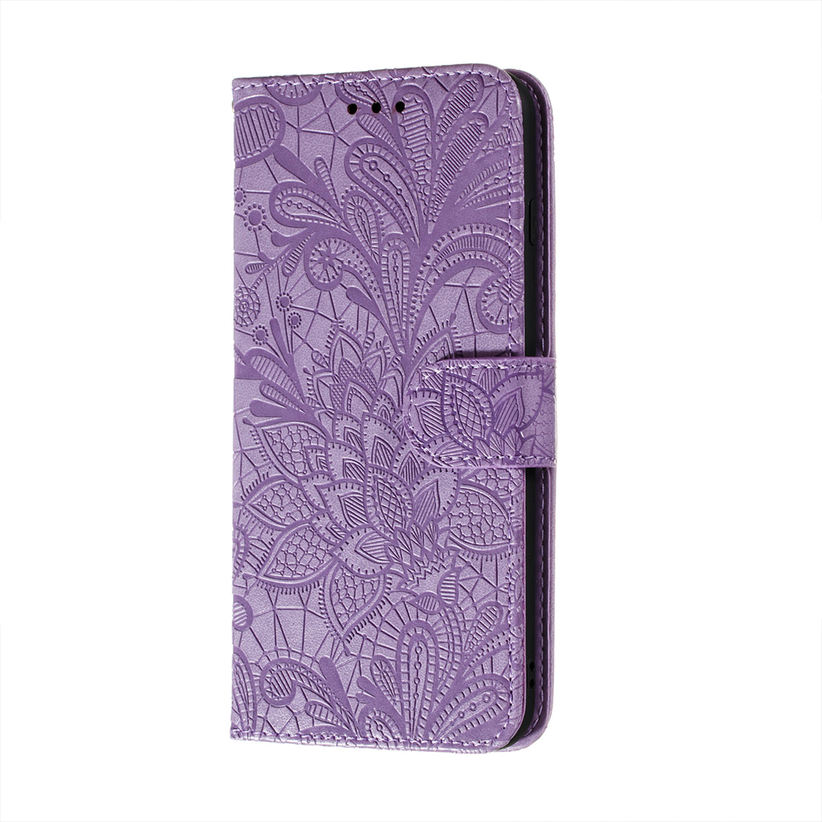 Leather Wallet Phone Cover Shell with Lace Flowers Pattern Imprinting for Samsung Galaxy S20 FE/S20 Fan Edition/S20 FE 5G/S20 Fan Edition 5G/S20 Lite - Purple