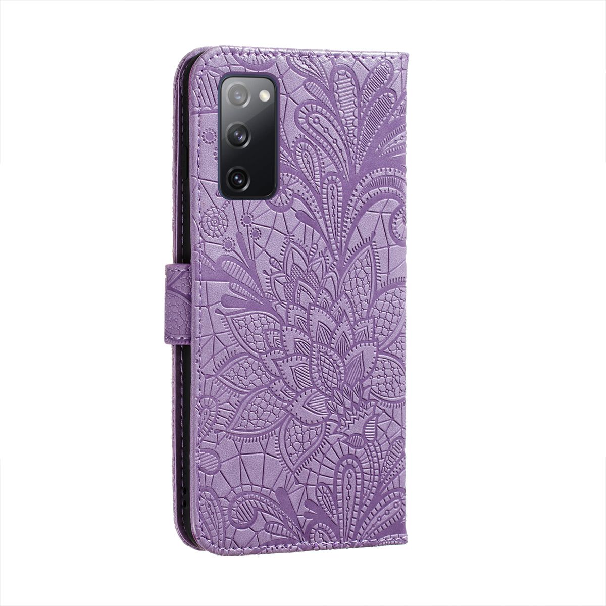 Leather Wallet Phone Cover Shell with Lace Flowers Pattern Imprinting for Samsung Galaxy S20 FE/S20 Fan Edition/S20 FE 5G/S20 Fan Edition 5G/S20 Lite - Purple