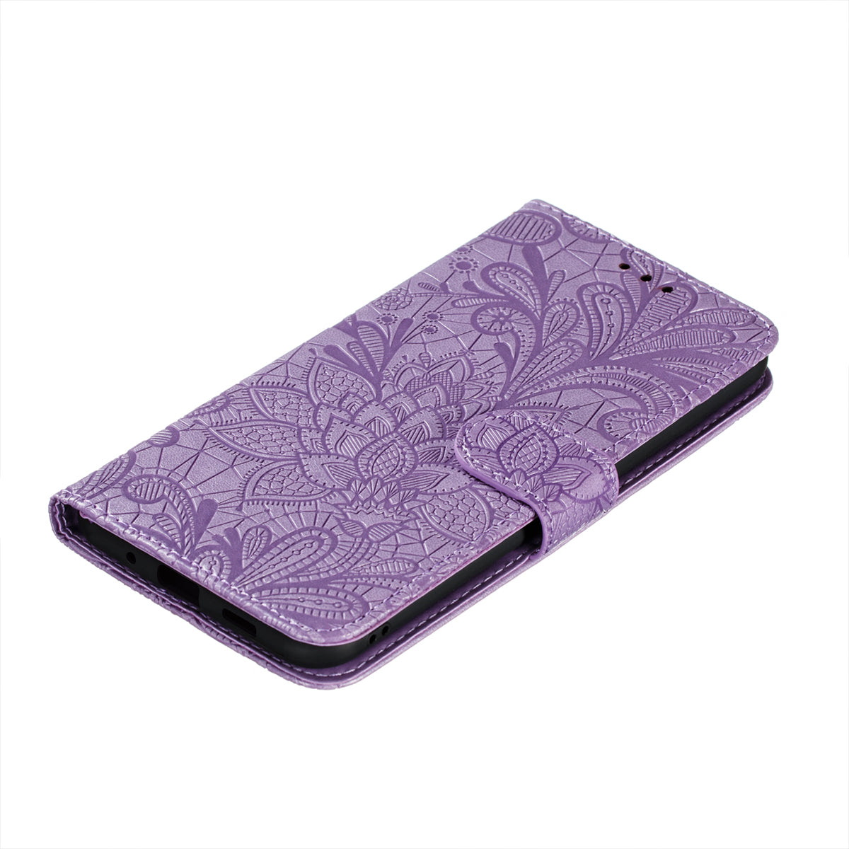 Leather Wallet Phone Cover Shell with Lace Flowers Pattern Imprinting for Samsung Galaxy S20 FE/S20 Fan Edition/S20 FE 5G/S20 Fan Edition 5G/S20 Lite - Purple