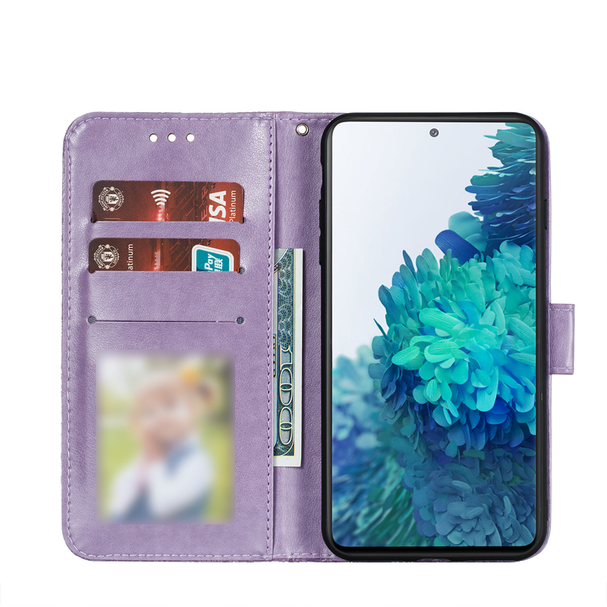 Leather Wallet Phone Cover Shell with Lace Flowers Pattern Imprinting for Samsung Galaxy S20 FE/S20 Fan Edition/S20 FE 5G/S20 Fan Edition 5G/S20 Lite - Purple