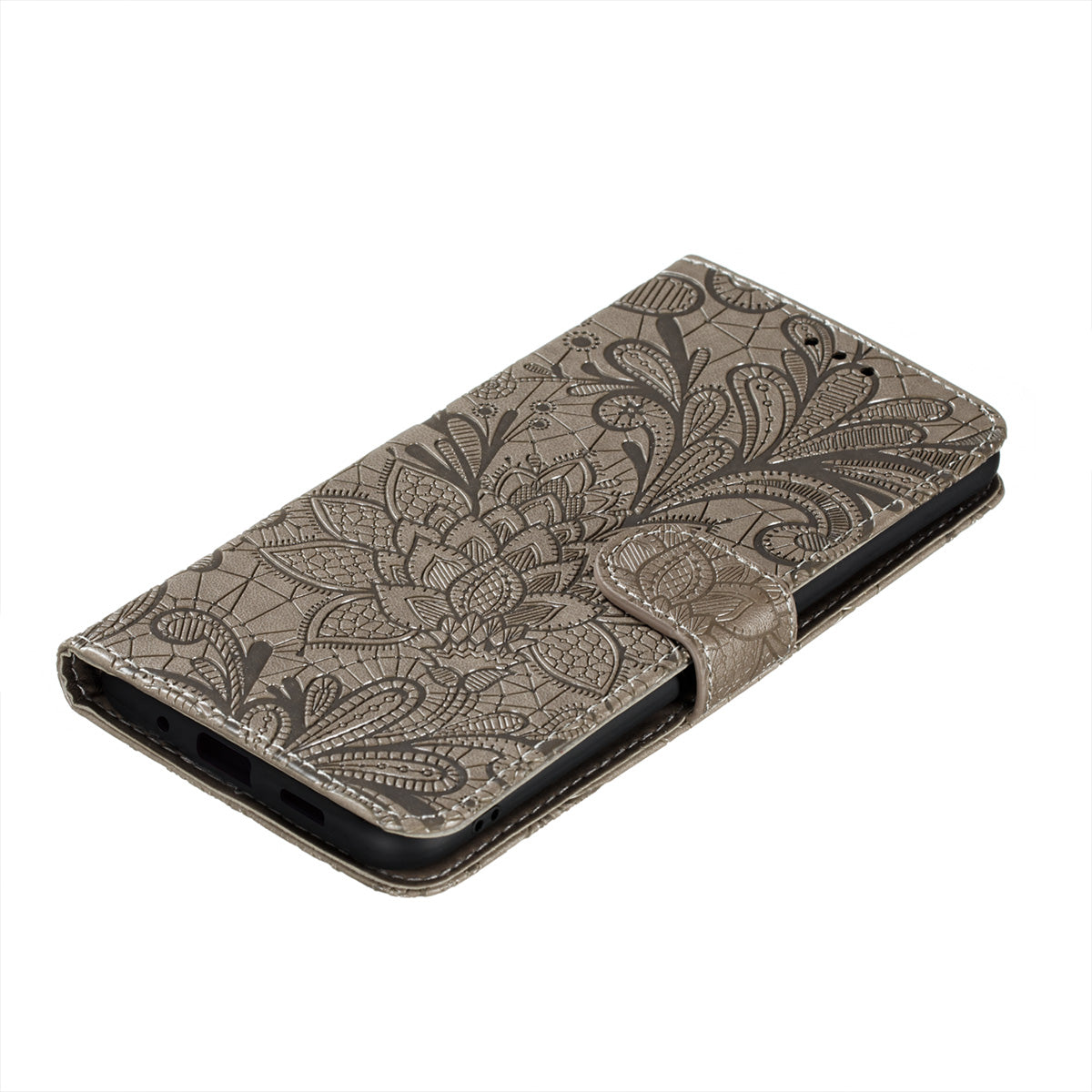 Leather Wallet Phone Cover Shell with Lace Flowers Pattern Imprinting for Samsung Galaxy S20 FE/S20 Fan Edition/S20 FE 5G/S20 Fan Edition 5G/S20 Lite - Grey