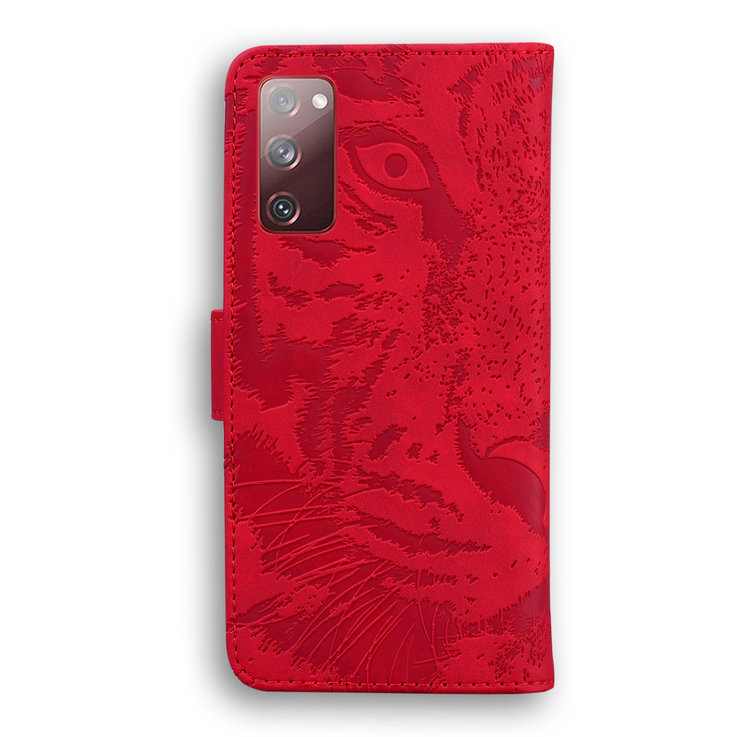 Imprint Tiger Face Leather Wallet Cell Phone Case with Stand for Samsung Galaxy S20 FE/S20 Fan Edition/S20 FE 5G/S20 Fan Edition 5G/S20 Lite - Red