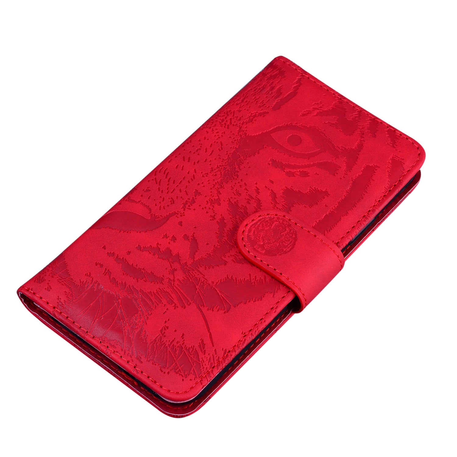 Imprint Tiger Face Leather Wallet Cell Phone Case with Stand for Samsung Galaxy S20 FE/S20 Fan Edition/S20 FE 5G/S20 Fan Edition 5G/S20 Lite - Red