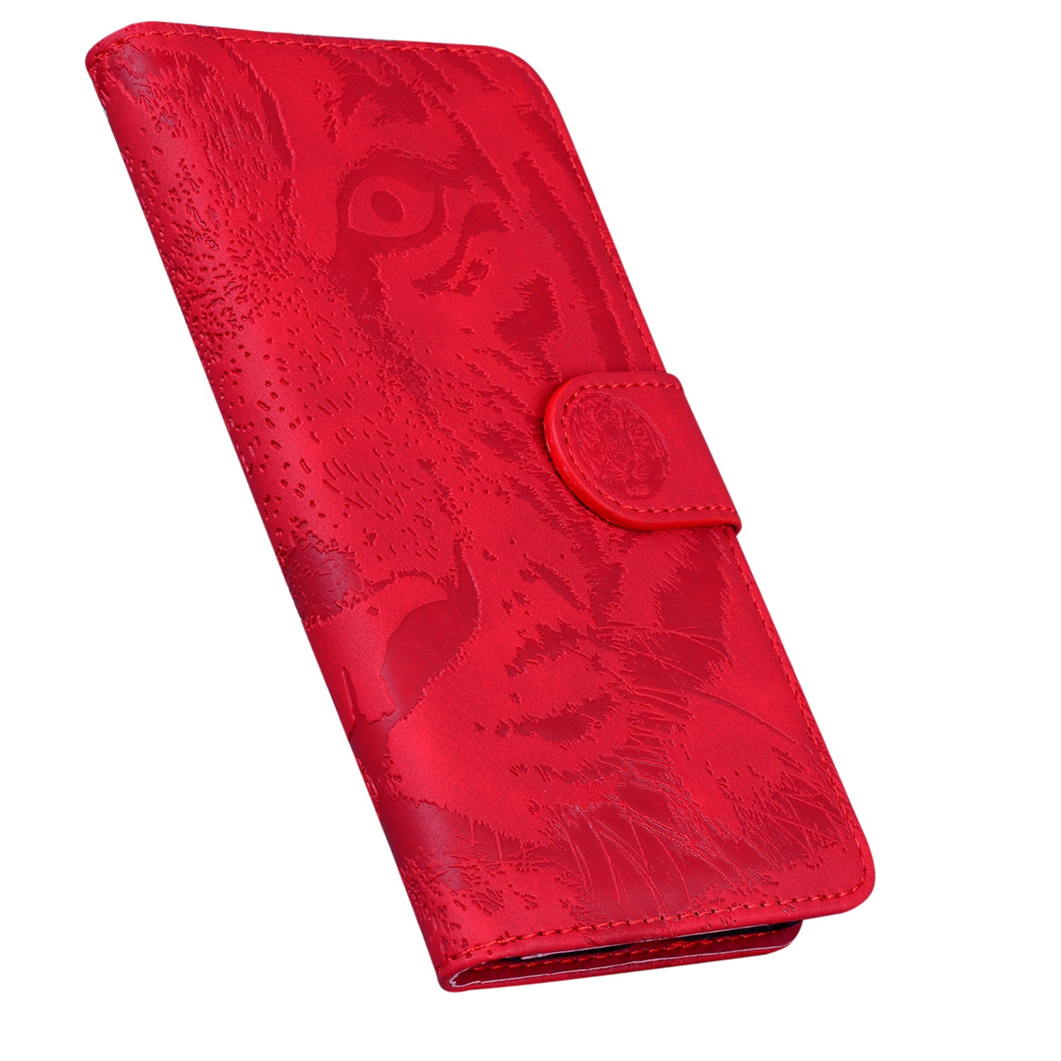 Imprint Tiger Face Leather Wallet Cell Phone Case with Stand for Samsung Galaxy S20 FE/S20 Fan Edition/S20 FE 5G/S20 Fan Edition 5G/S20 Lite - Red