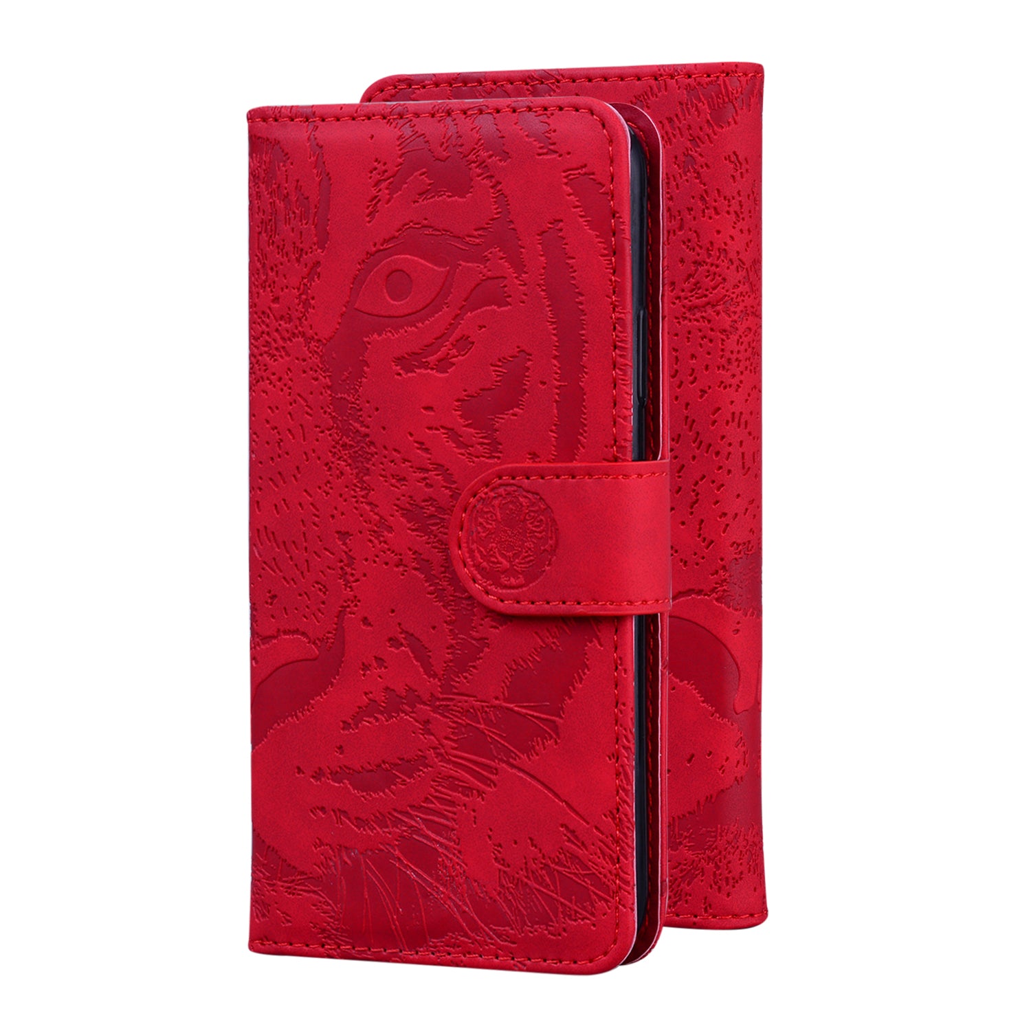 Imprint Tiger Face Leather Wallet Cell Phone Case with Stand for Samsung Galaxy S20 FE/S20 Fan Edition/S20 FE 5G/S20 Fan Edition 5G/S20 Lite - Red