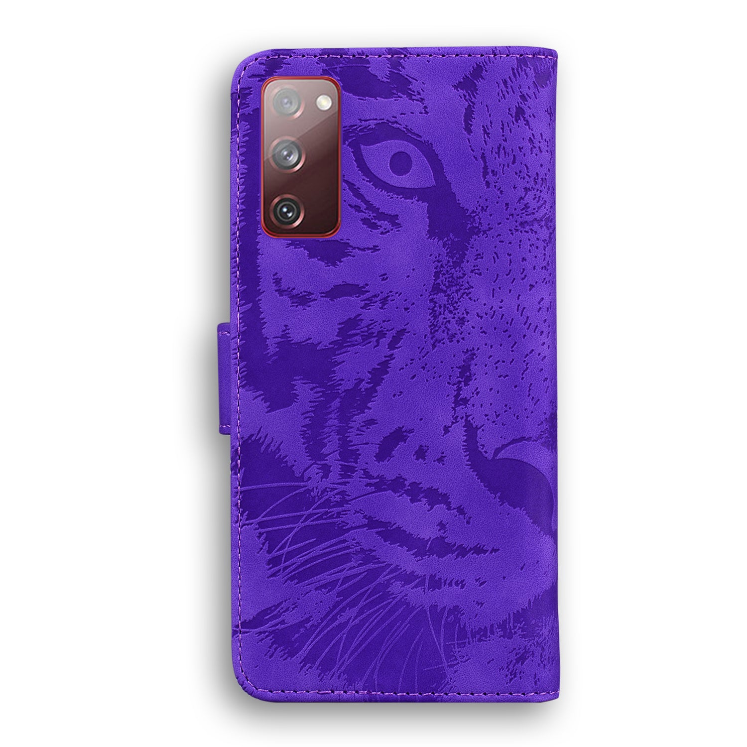 Imprint Tiger Face Leather Wallet Cell Phone Case with Stand for Samsung Galaxy S20 FE/S20 Fan Edition/S20 FE 5G/S20 Fan Edition 5G/S20 Lite - Purple